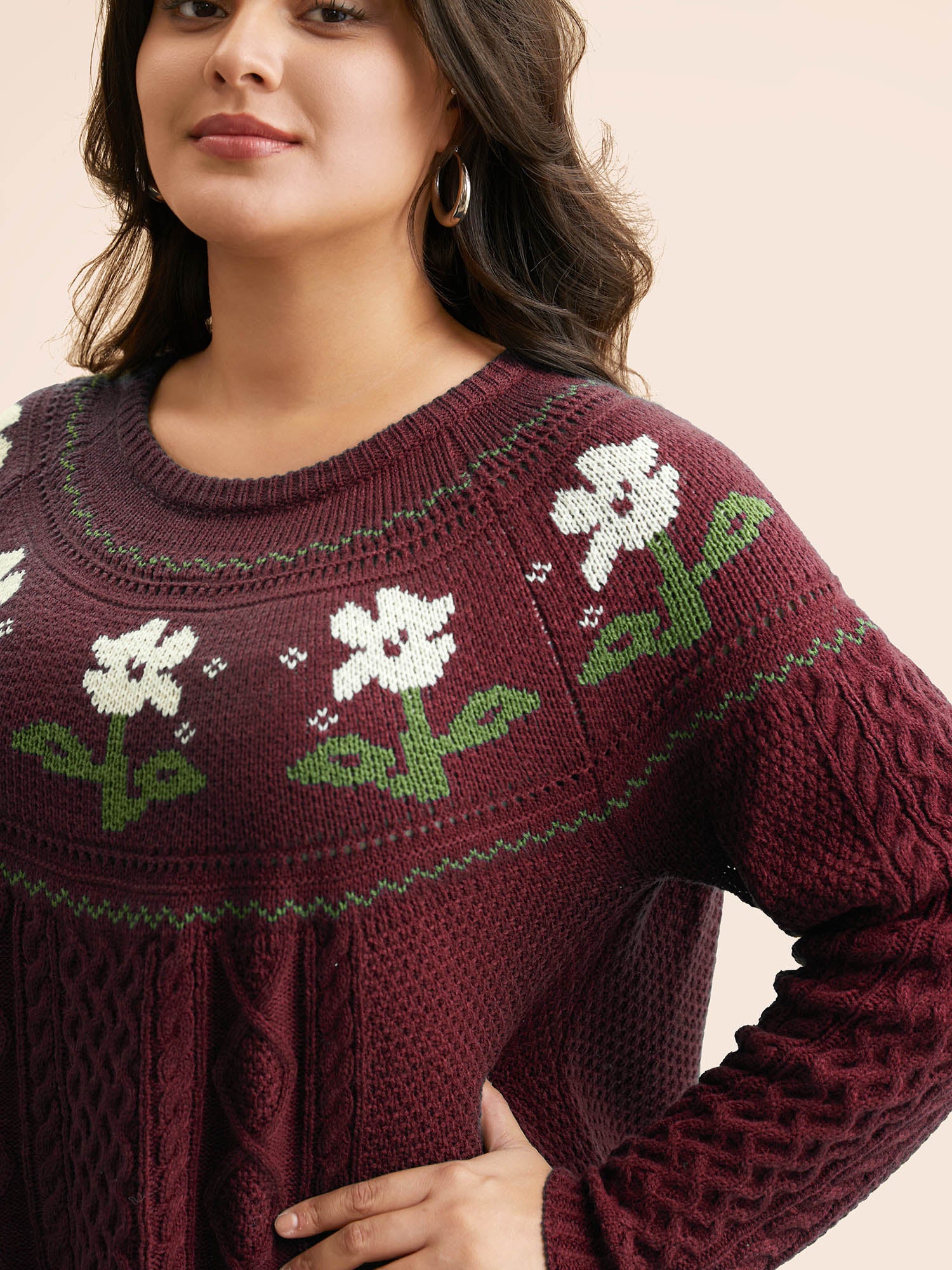 Floral Jacquard Raglan Sleeve Pullover - Image 28