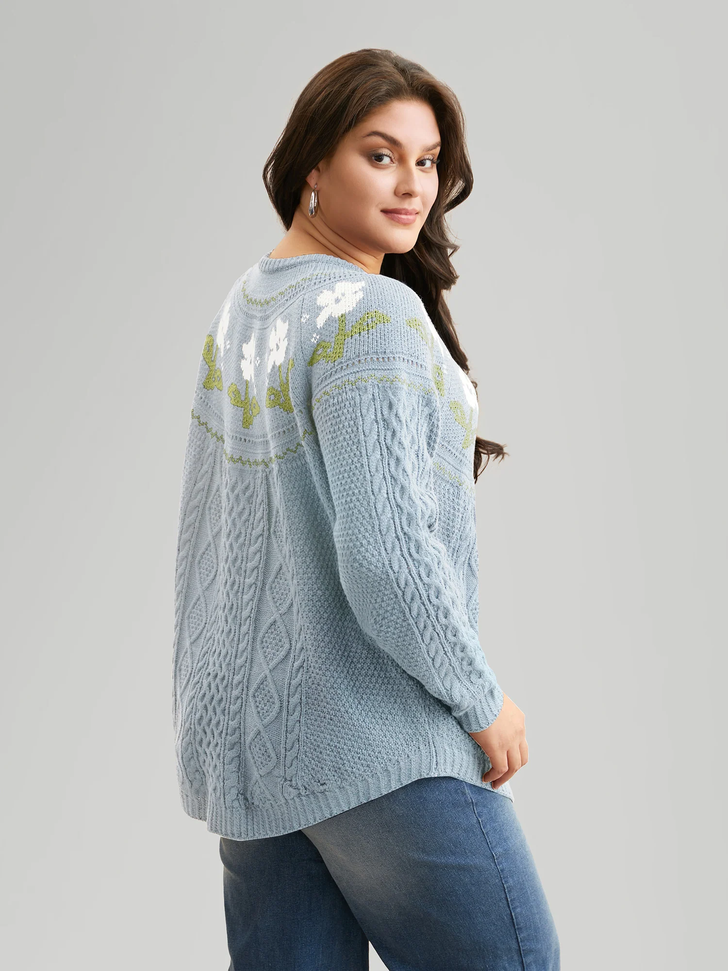 Floral Jacquard Raglan Sleeve Pullover - Image 30