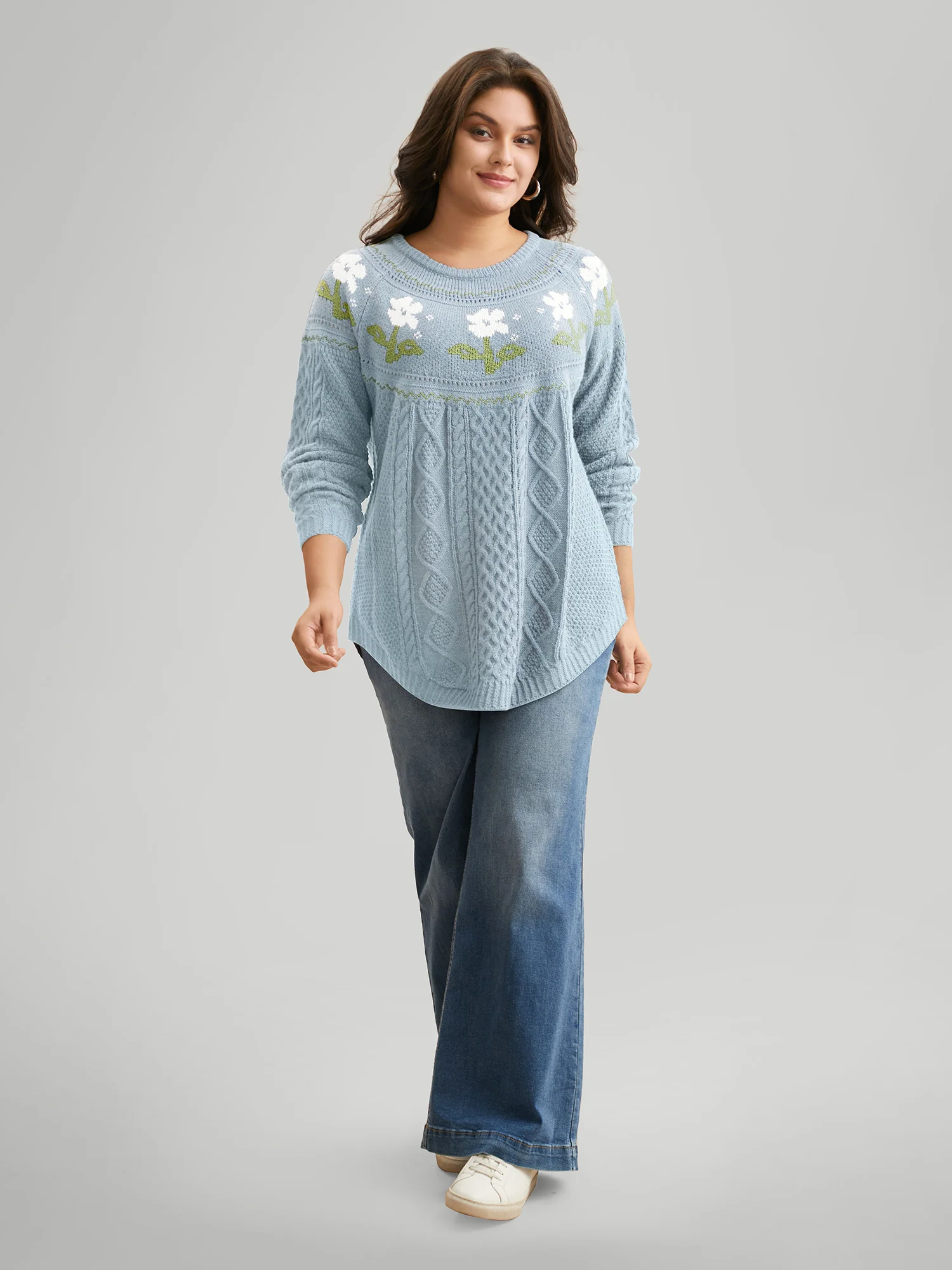 Floral Jacquard Raglan Sleeve Pullover - Image 32