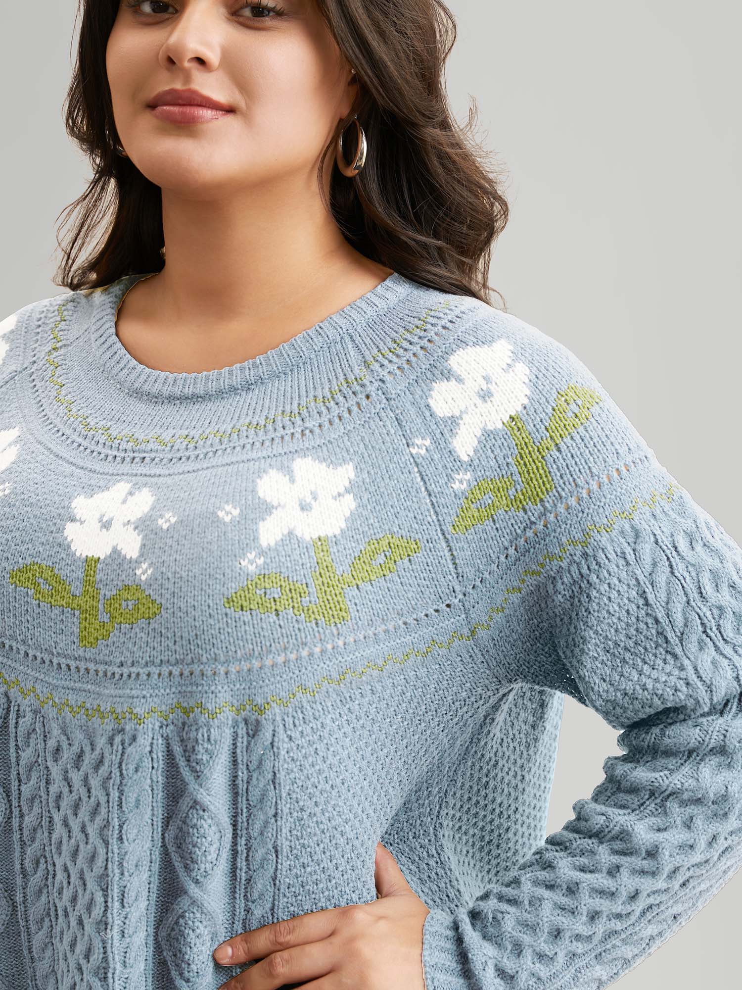 Floral Jacquard Raglan Sleeve Pullover - Image 33