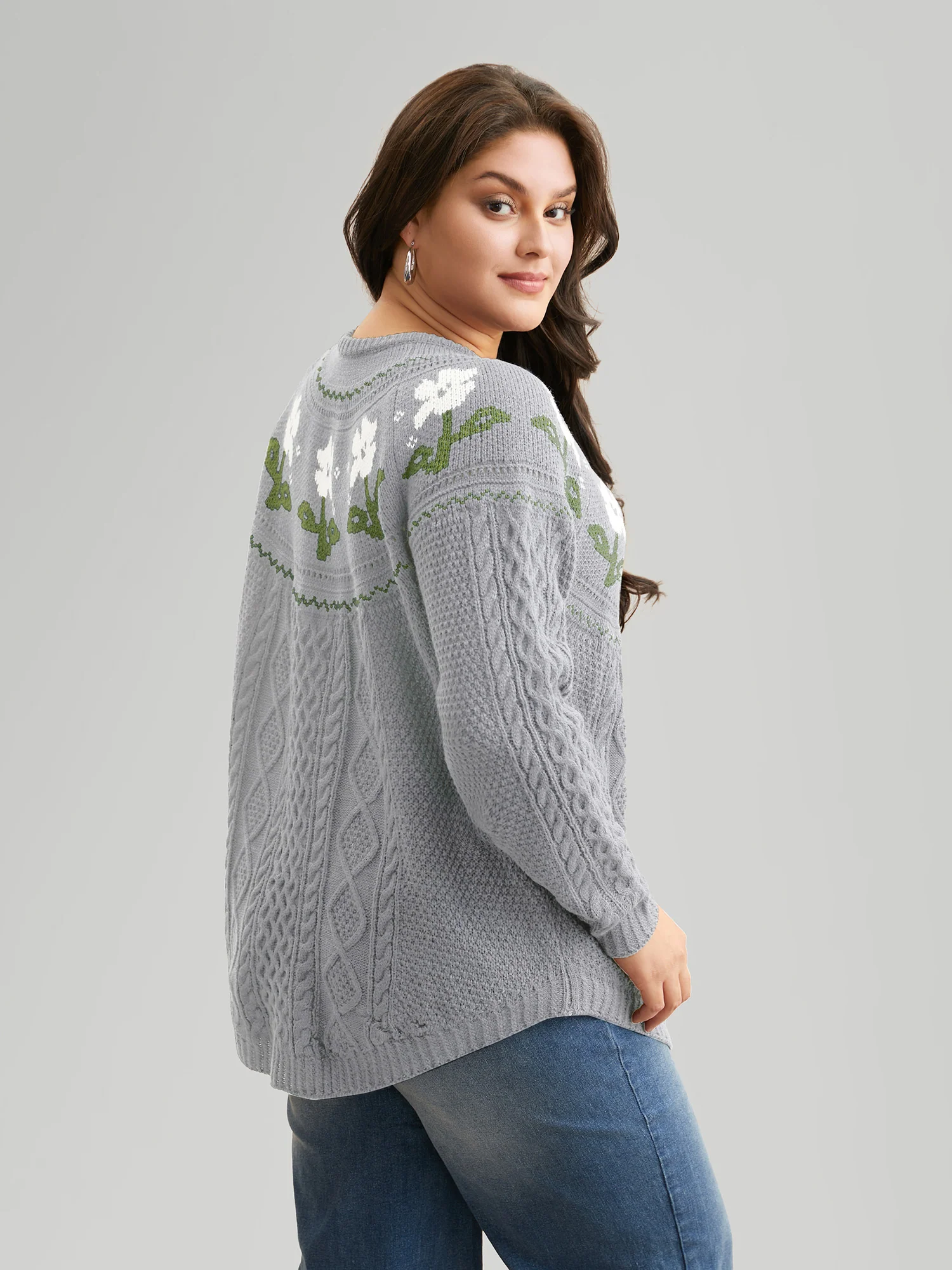 Floral Jacquard Raglan Sleeve Pullover - Image 35