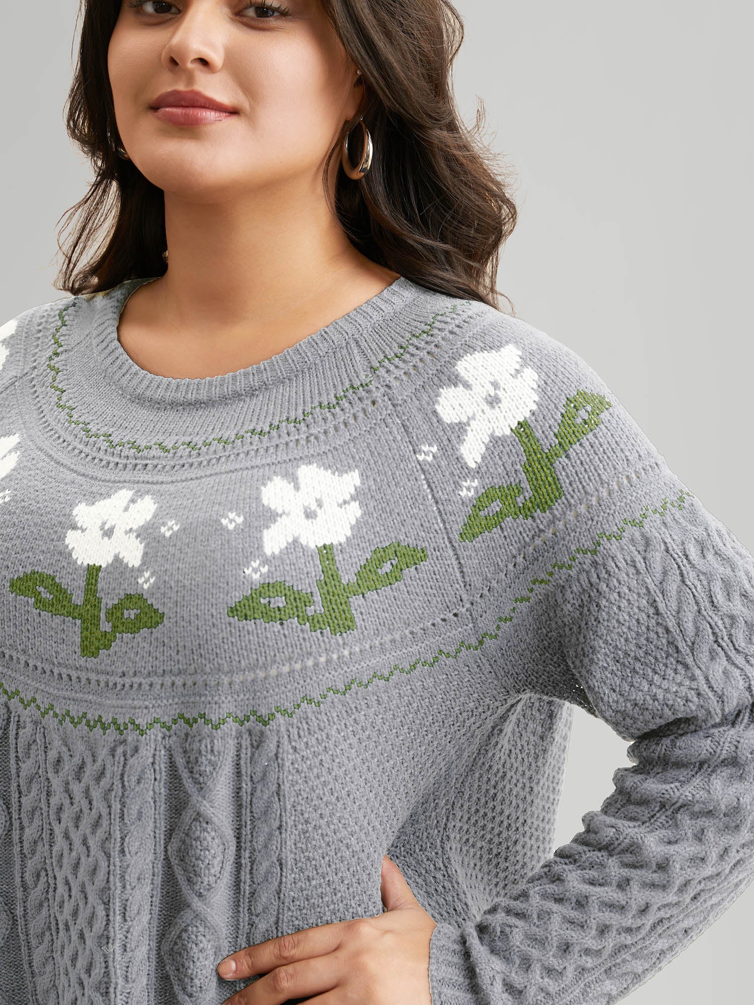Floral Jacquard Raglan Sleeve Pullover - Image 38