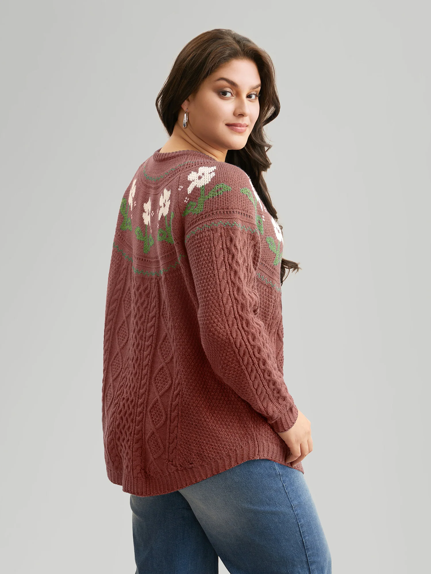 Floral Jacquard Raglan Sleeve Pullover - Image 40
