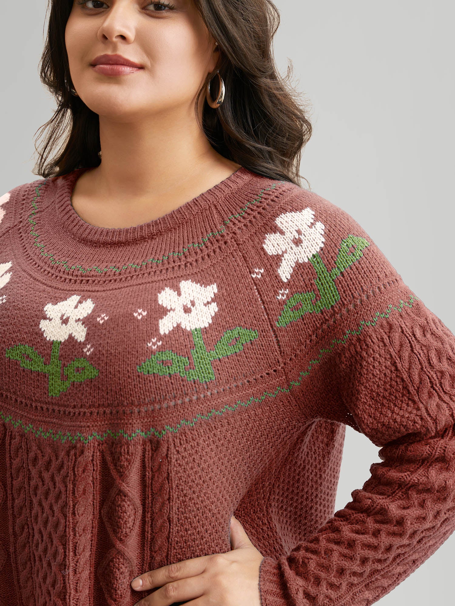 Floral Jacquard Raglan Sleeve Pullover - Image 43