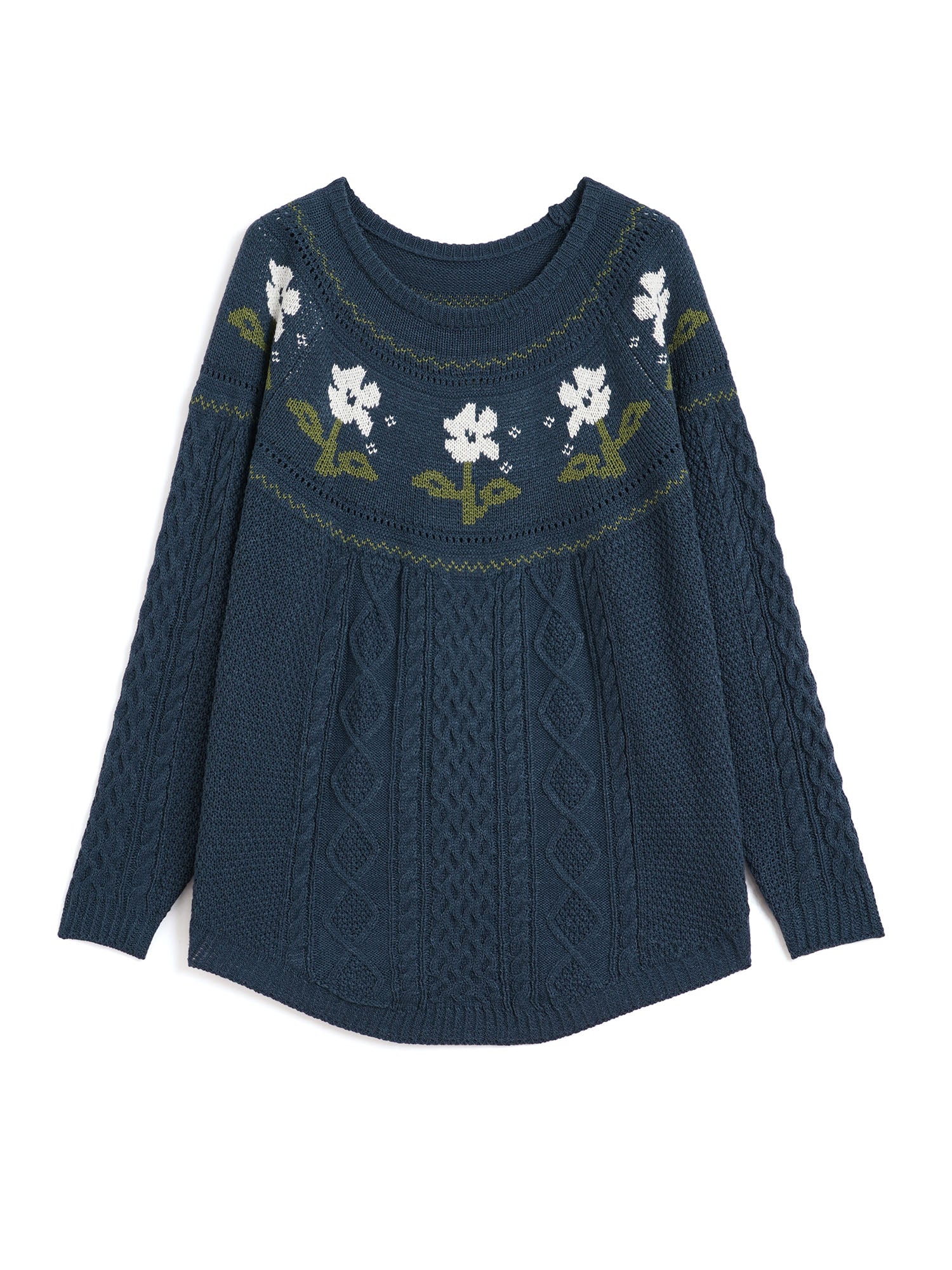 Floral Jacquard Raglan Sleeve Pullover - Image 8