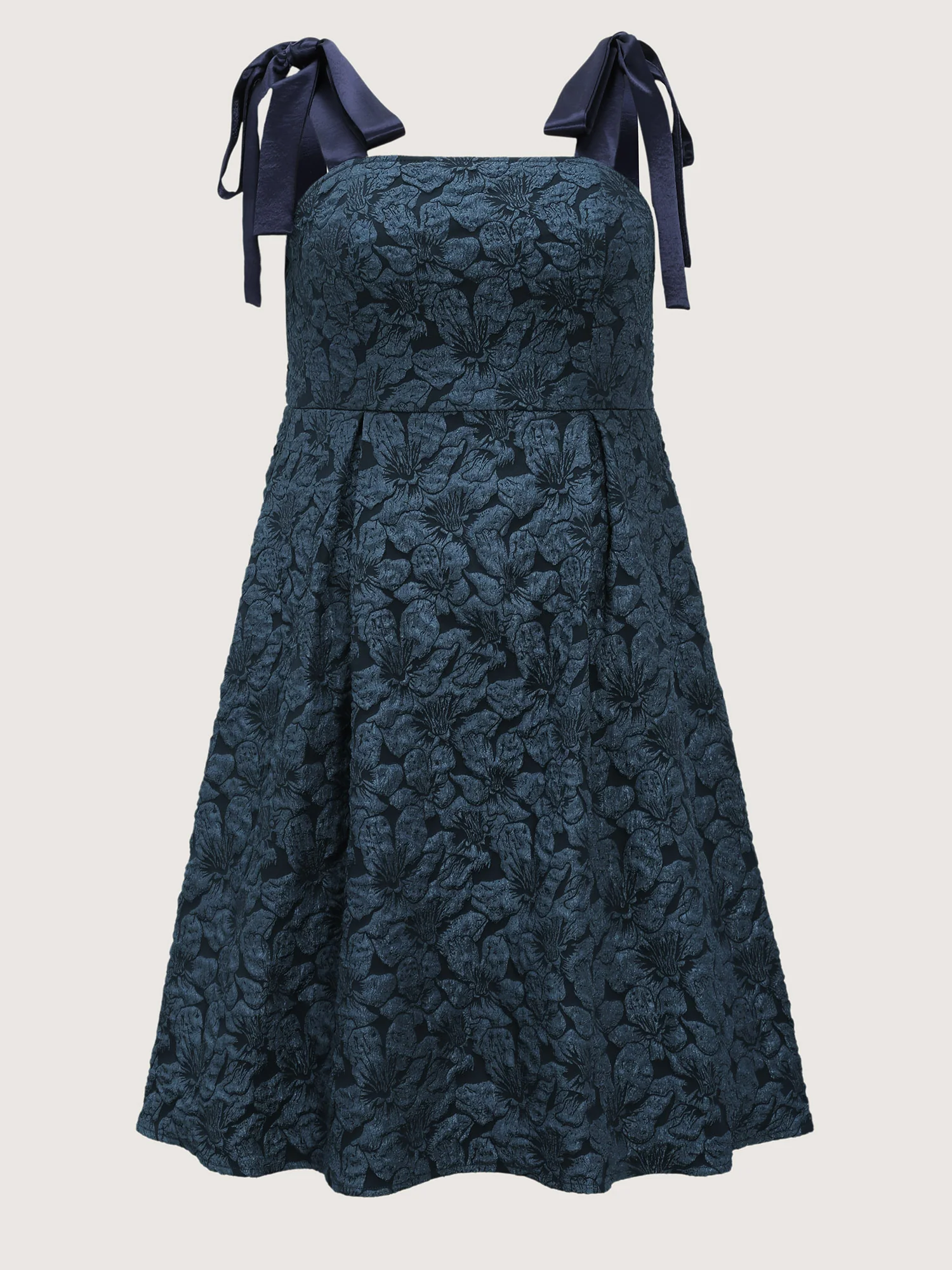 Floral Jacquard Shoulder Tie Midi Dress - Image 7