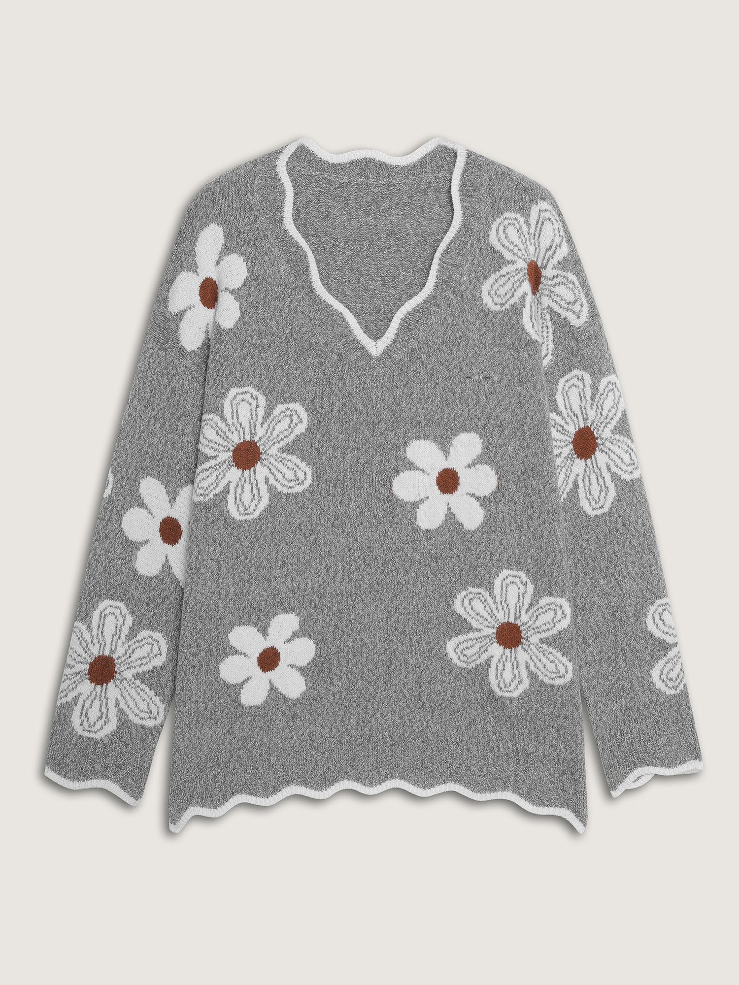 Floral Jacquard Wavy Edge Pullover - Image 7