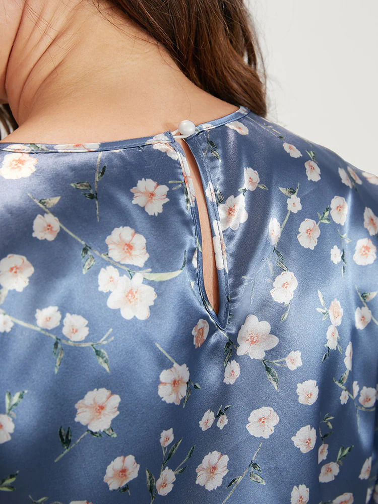 Floral Keyhole Back Pocket Belted Satin Midi Dress - Image 6