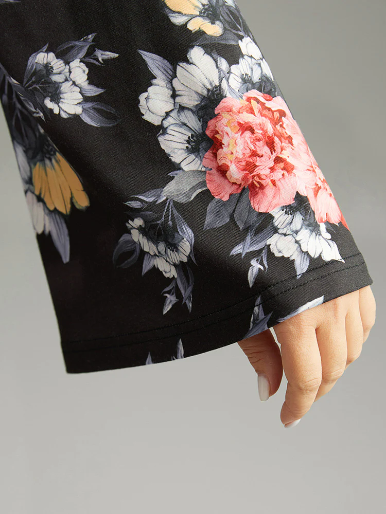 Floral Keyhole Ruffle Sleeve T-shirt - Image 7