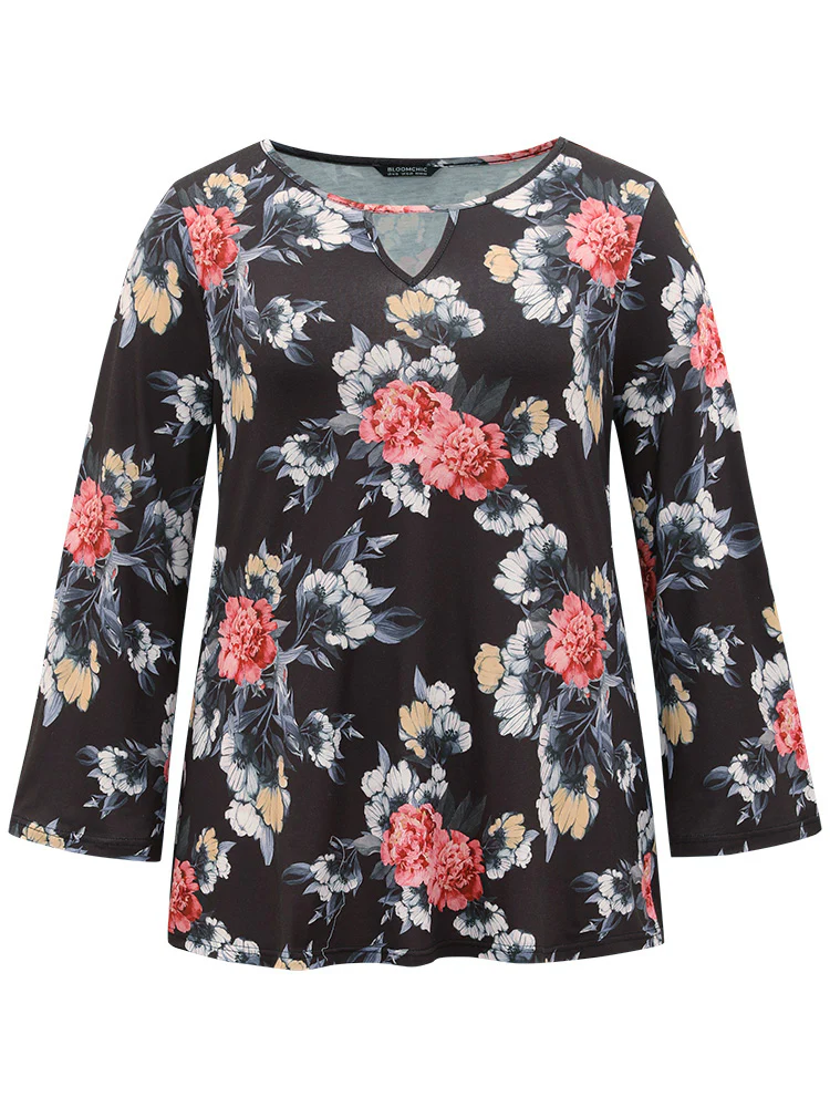 Floral Keyhole Ruffle Sleeve T-shirt - Image 8