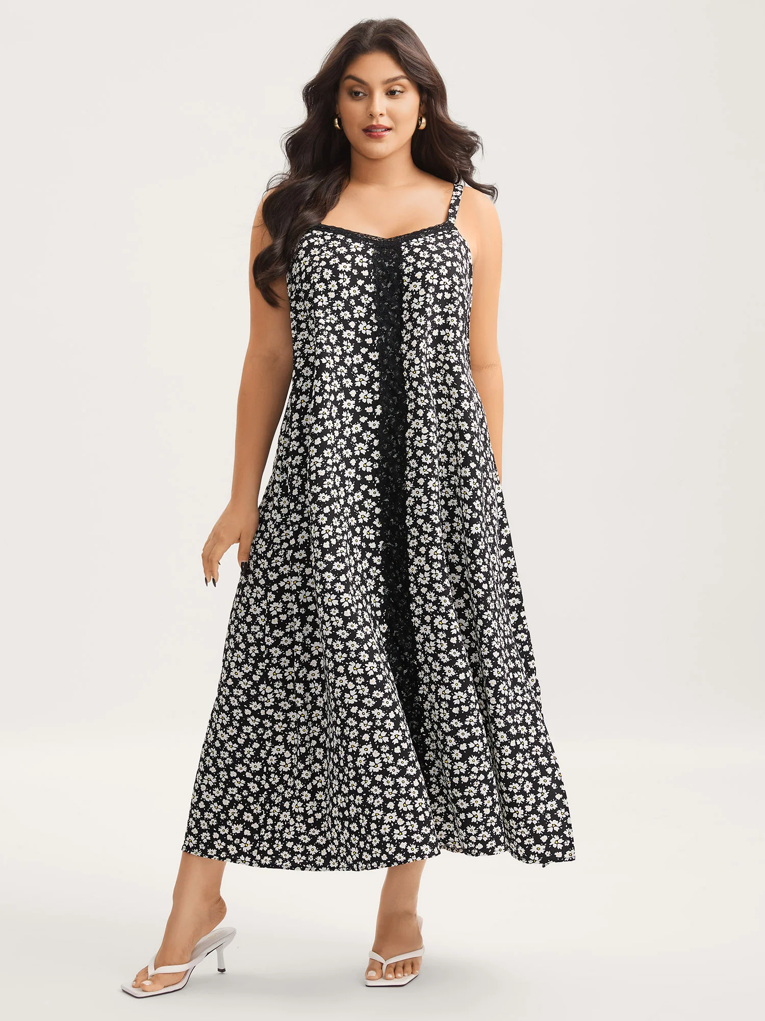 Floral Lace Front Flowy Midi Dress - Image 3