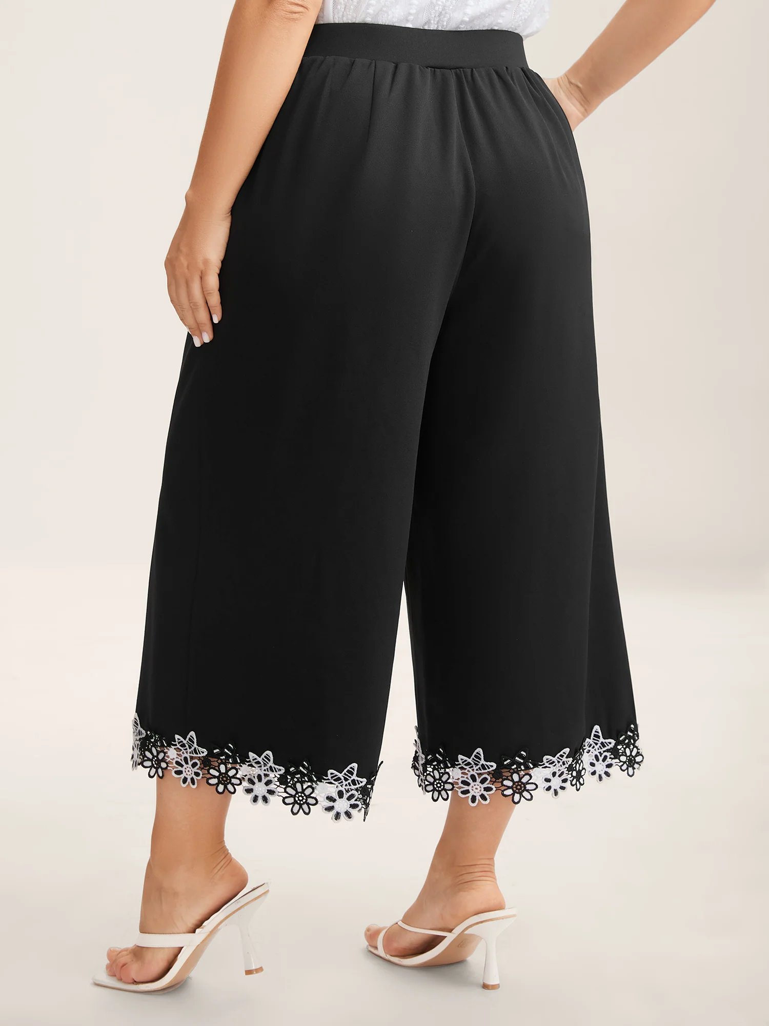 Floral Lace Hem Wide-Leg Pants - Image 5