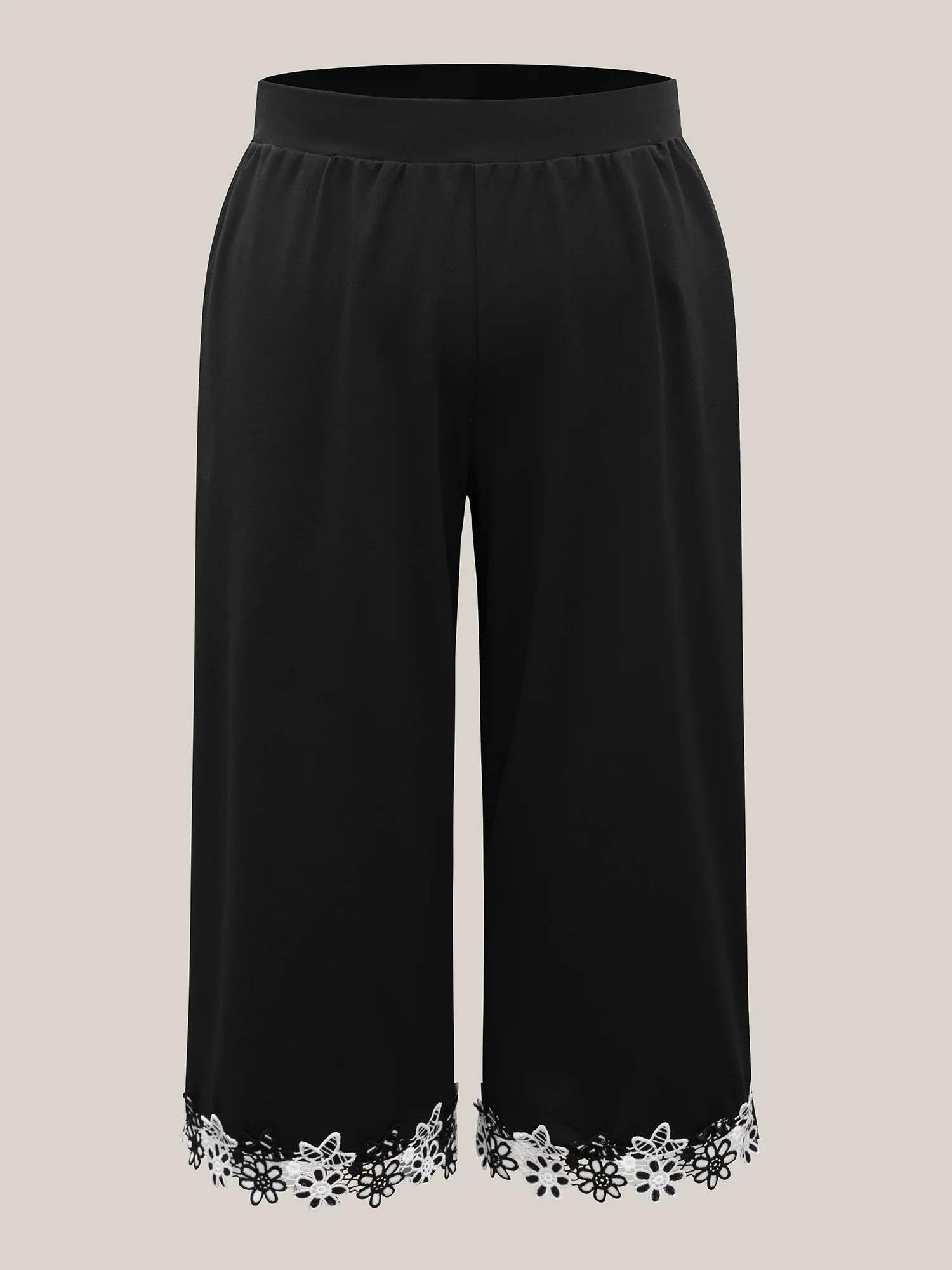 Floral Lace Hem Wide-Leg Pants - Image 6