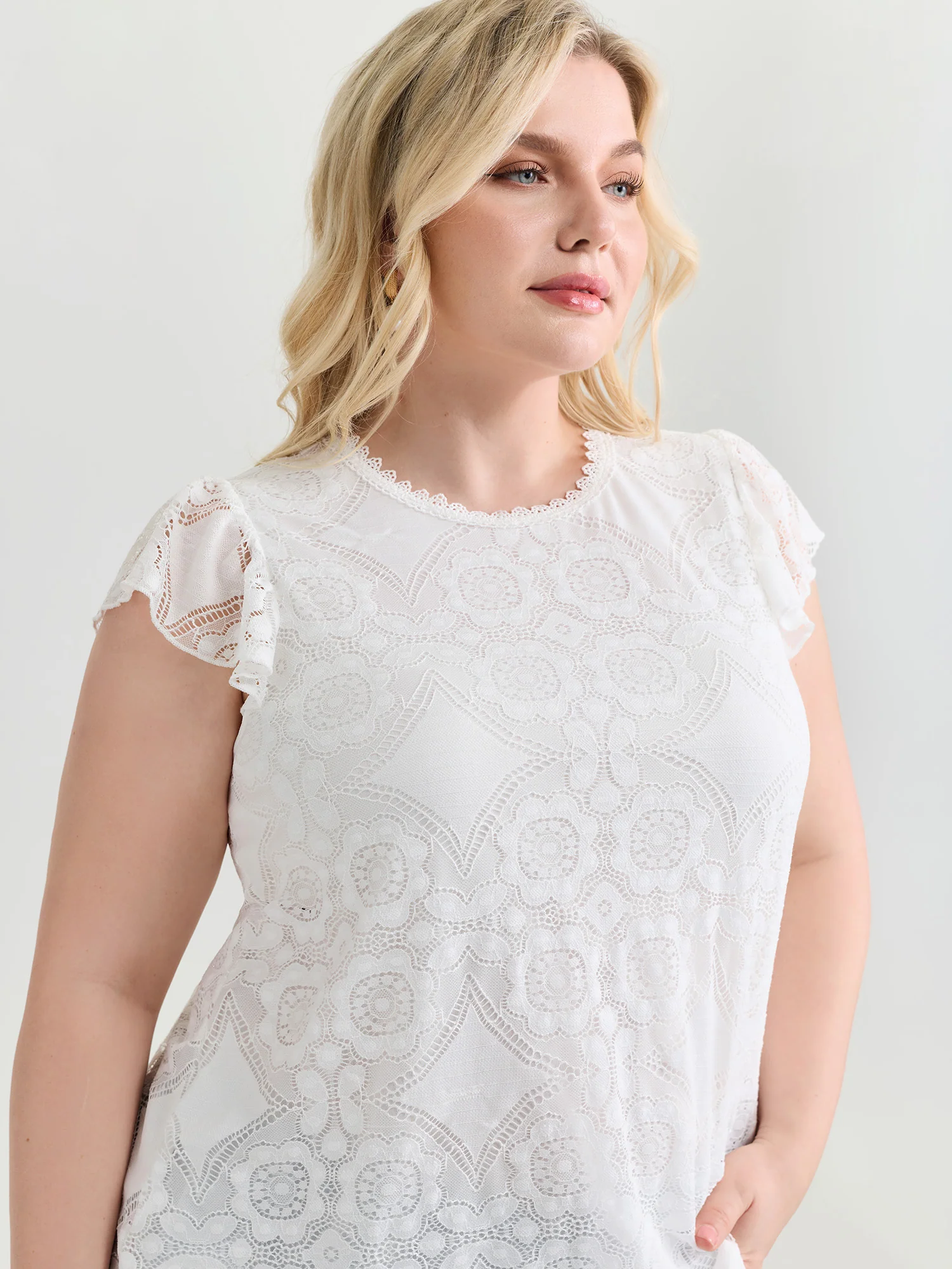 Floral Lace Knit Crew Neck Top - Image 2