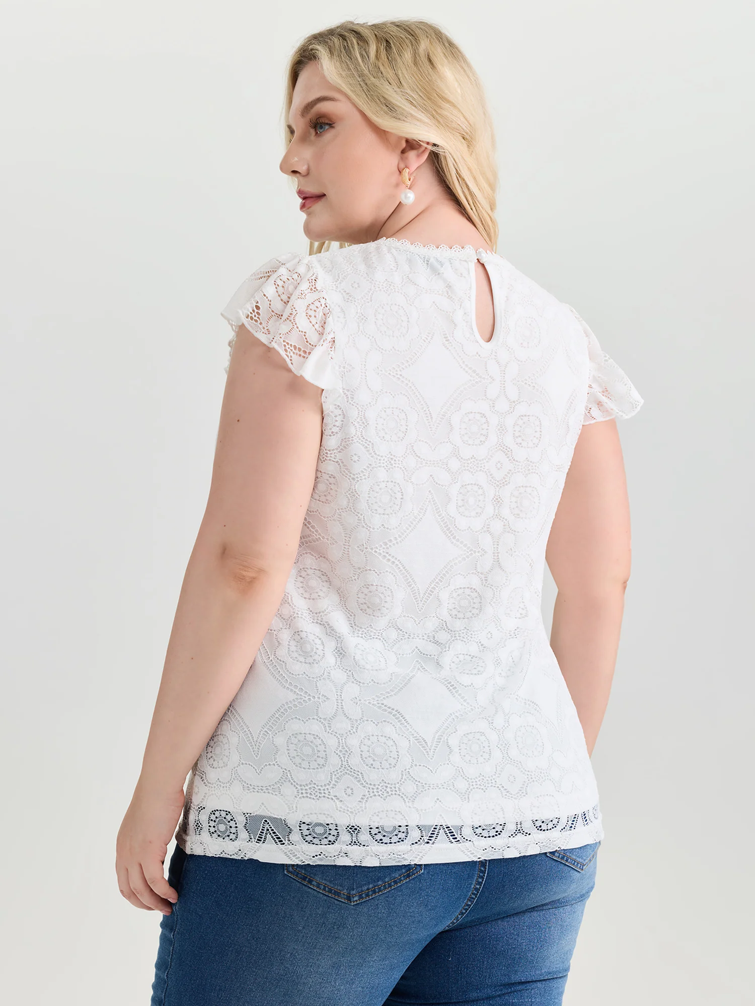 Floral Lace Knit Crew Neck Top - Image 4