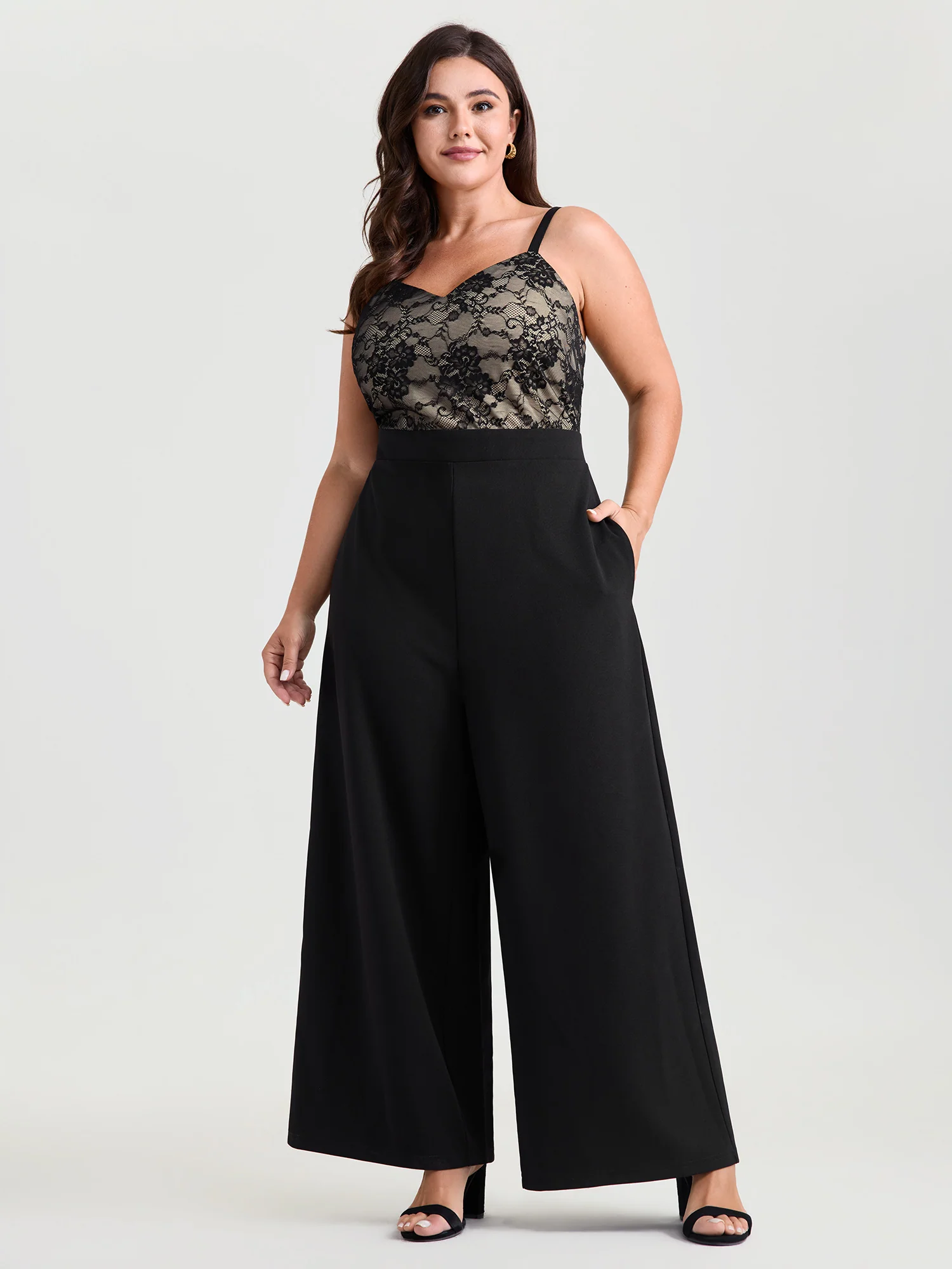 Floral Lace Lined Color Contrast Jumpsuit - Image 3
