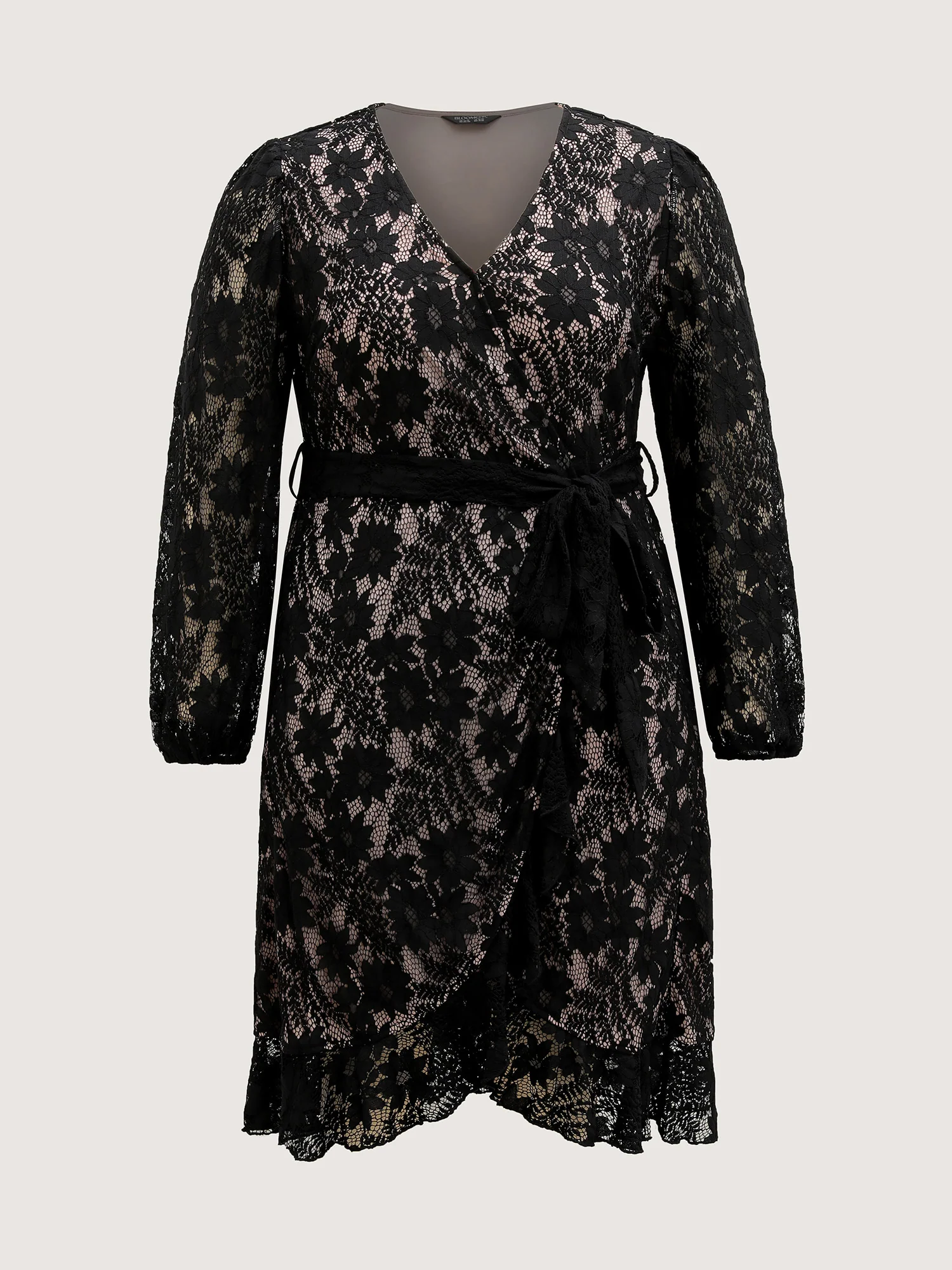 Floral Lace Lined Wrap Belted Midi Dress - Image 7