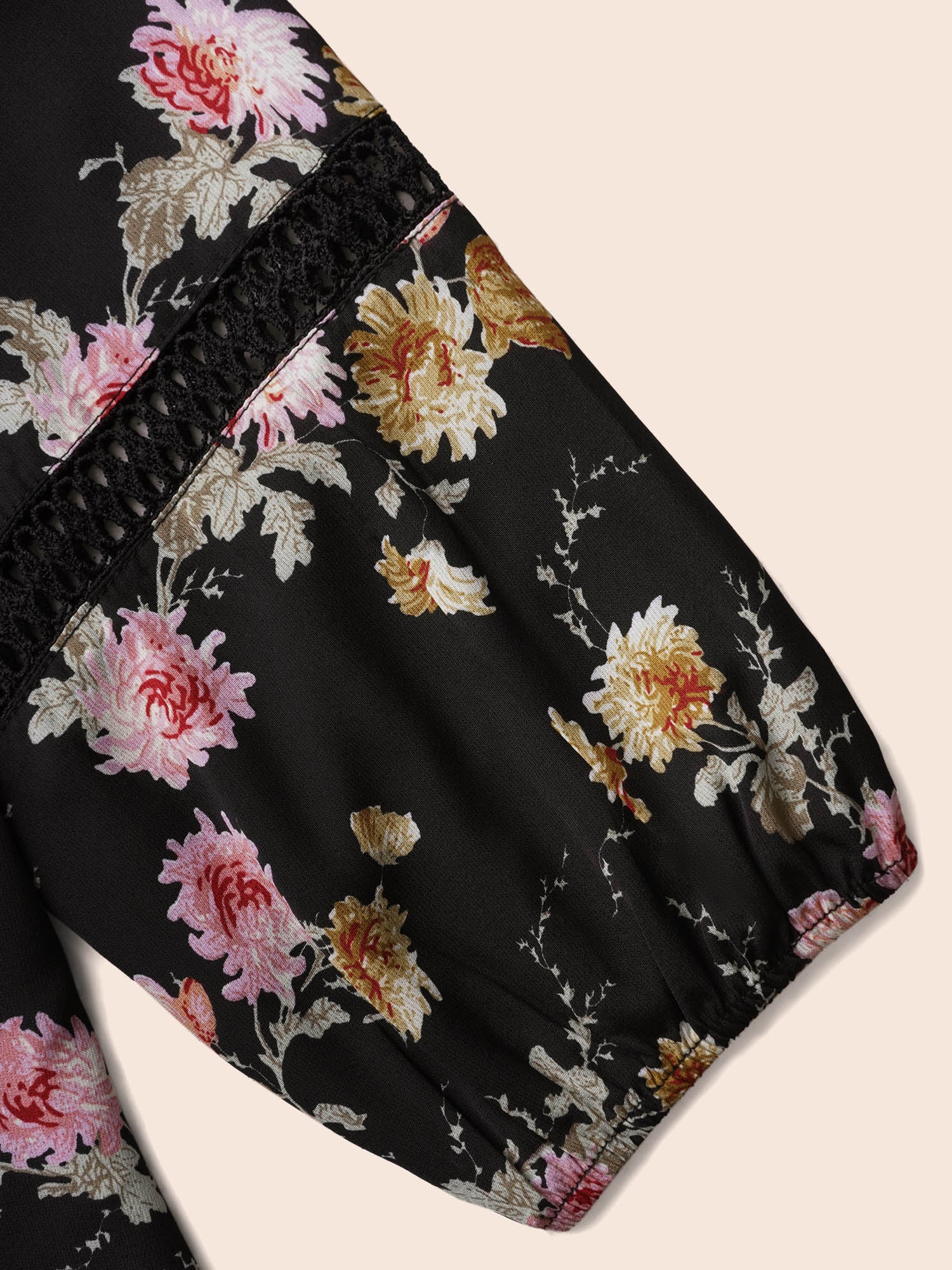 Floral Lace Panel Lantern Sleeve Blouse - Image 7