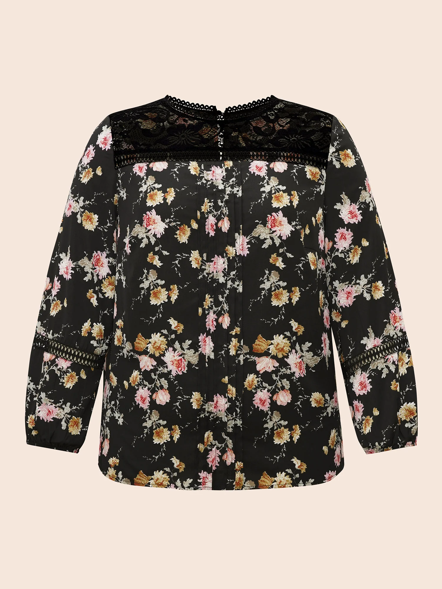Floral Lace Panel Lantern Sleeve Blouse - Image 8