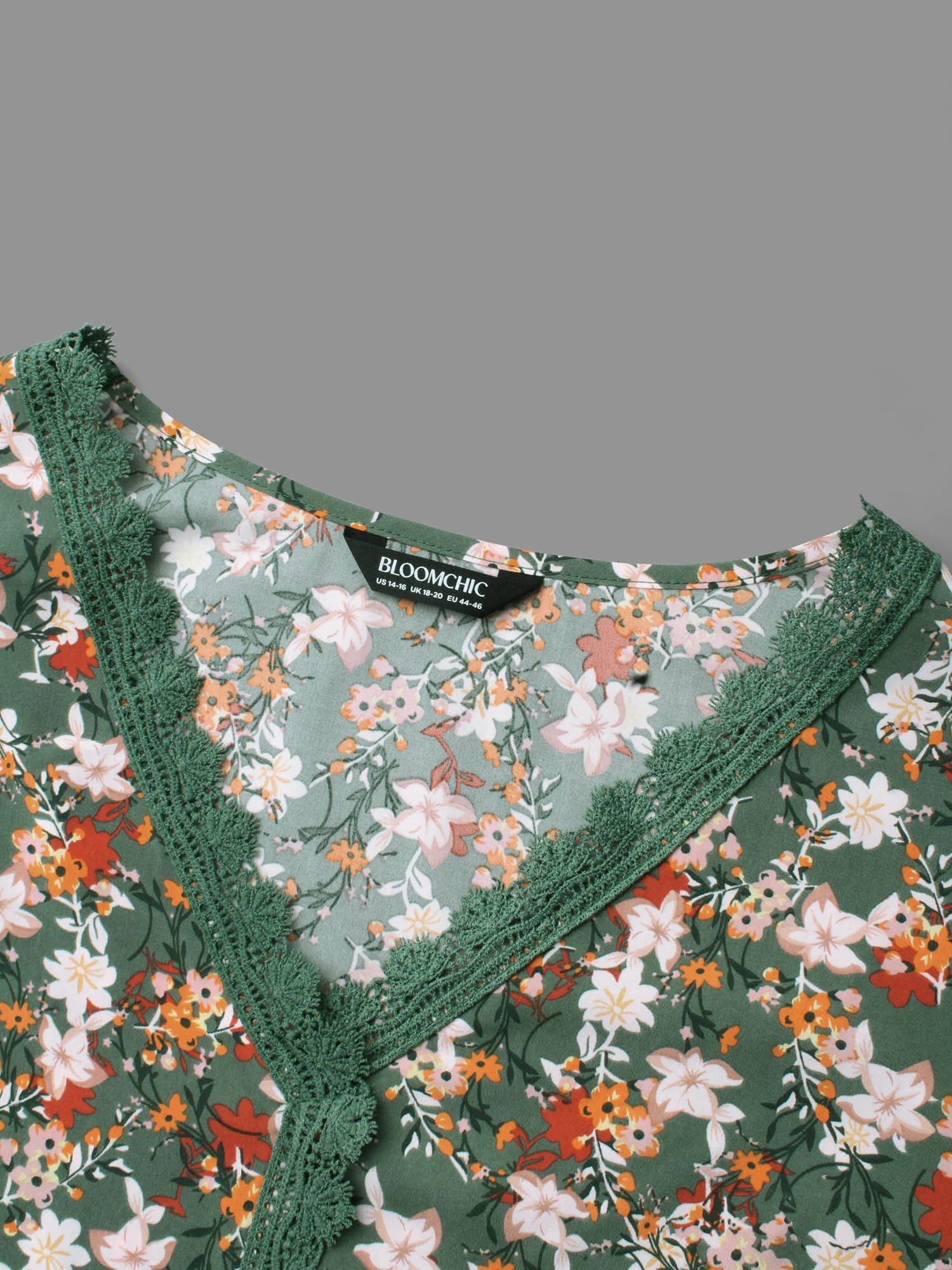 Floral Lace Panel Lantern Sleeve Blouse - Image 6