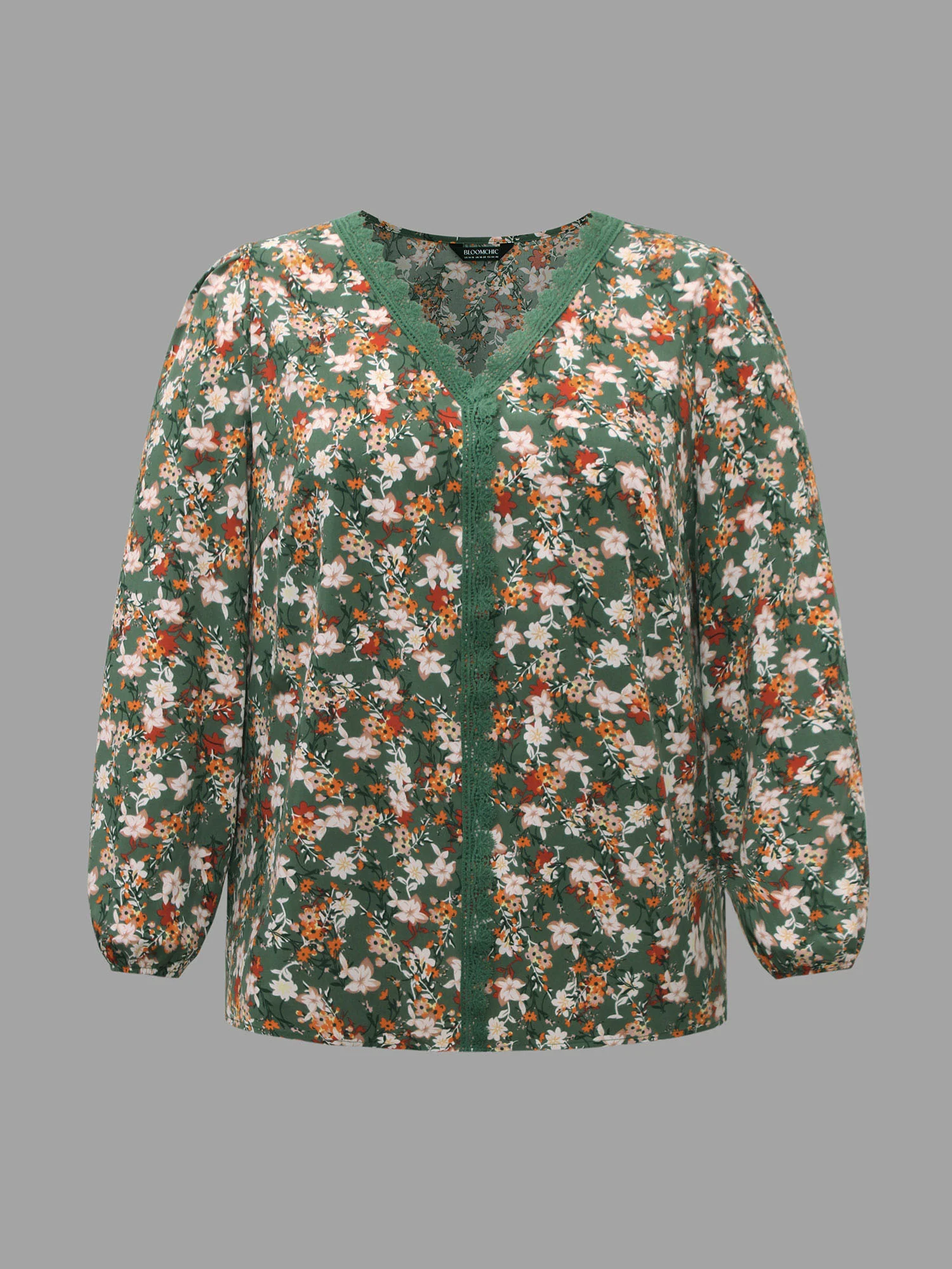 Floral Lace Panel Lantern Sleeve Blouse - Image 8