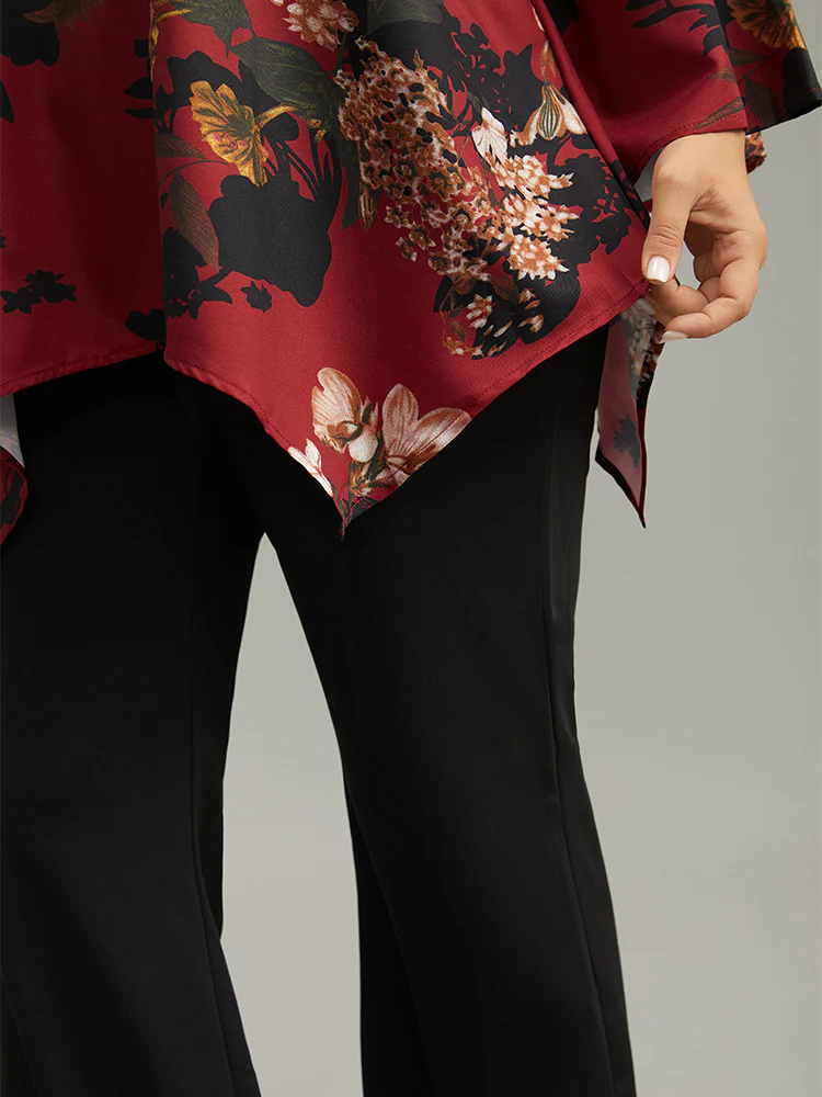Floral Lace Panel V Neck Hanky Hem Blouse - Image 7