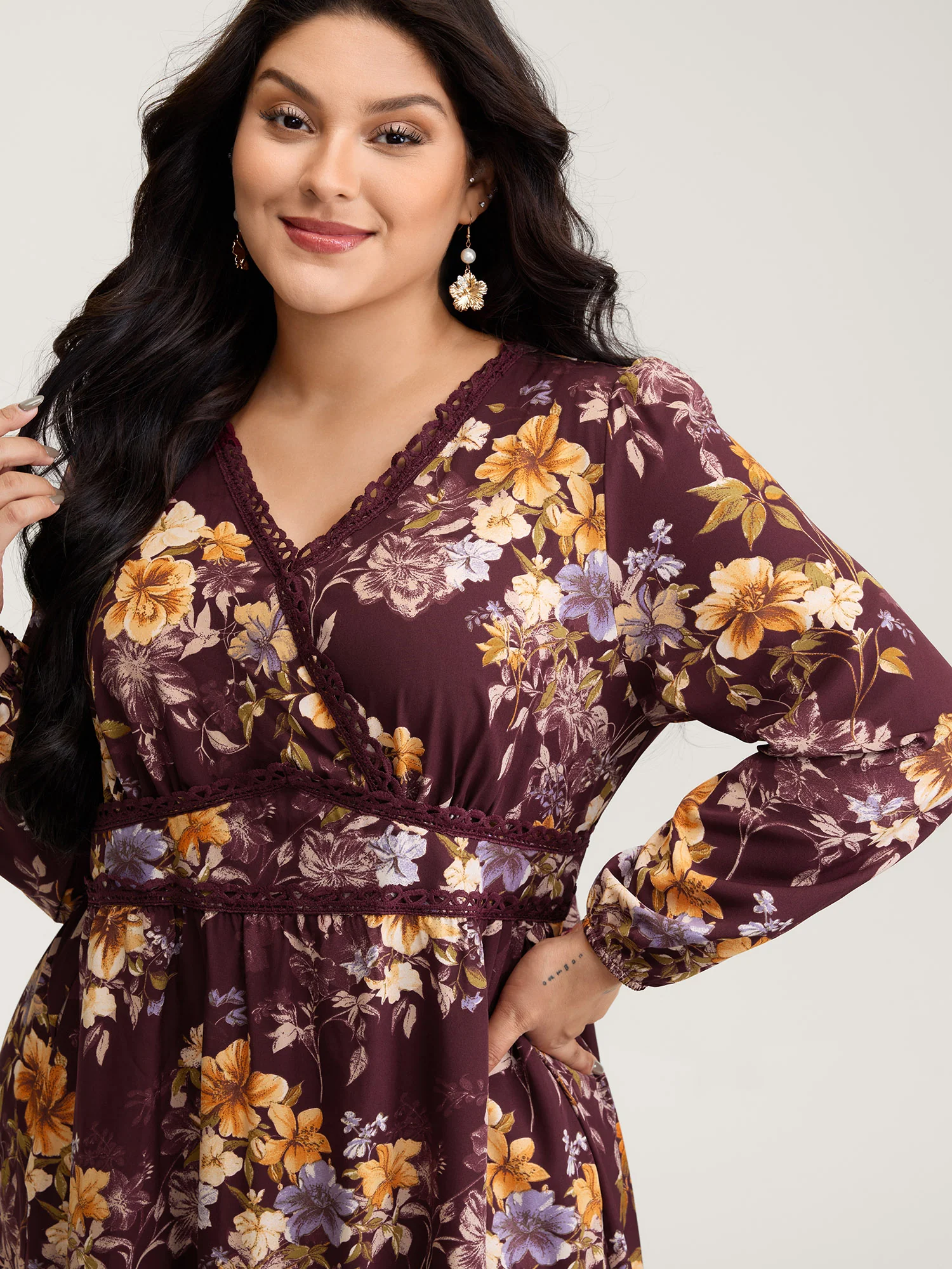 Floral Lace Print Pockets Maxi Dress - Image 2