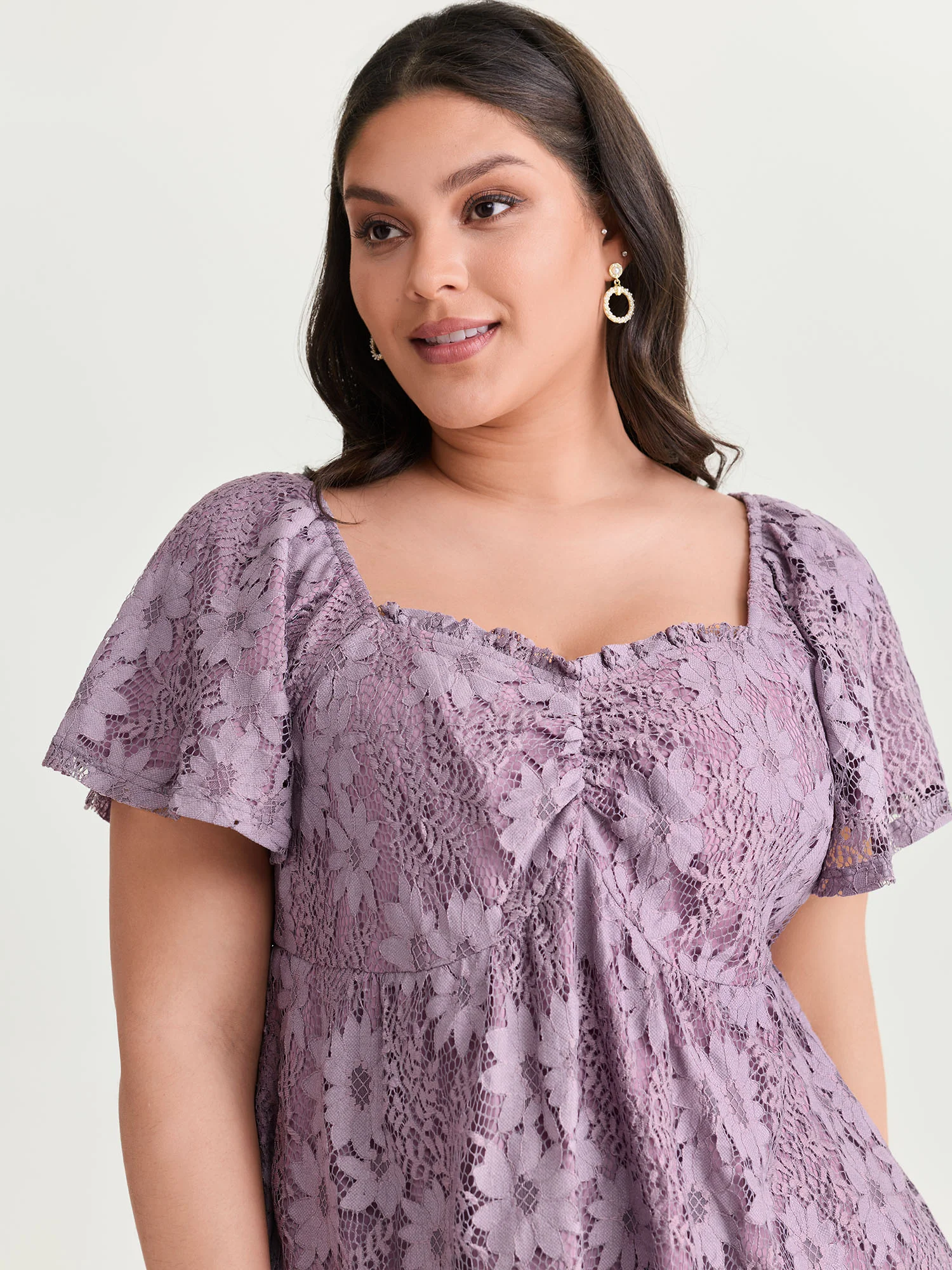 Floral Lace Ruched Fit And Flare Blouse - Image 2