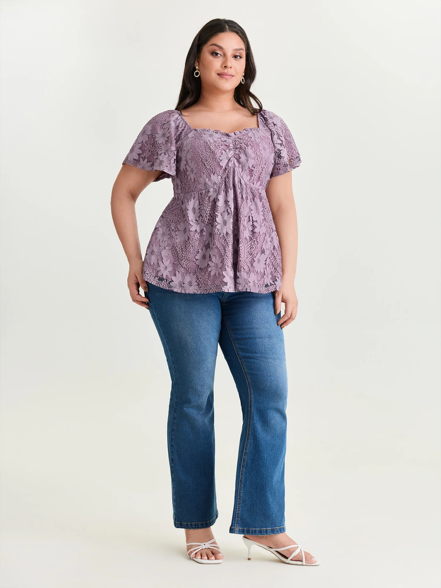 Floral Lace Ruched Fit And Flare Blouse - Image 3