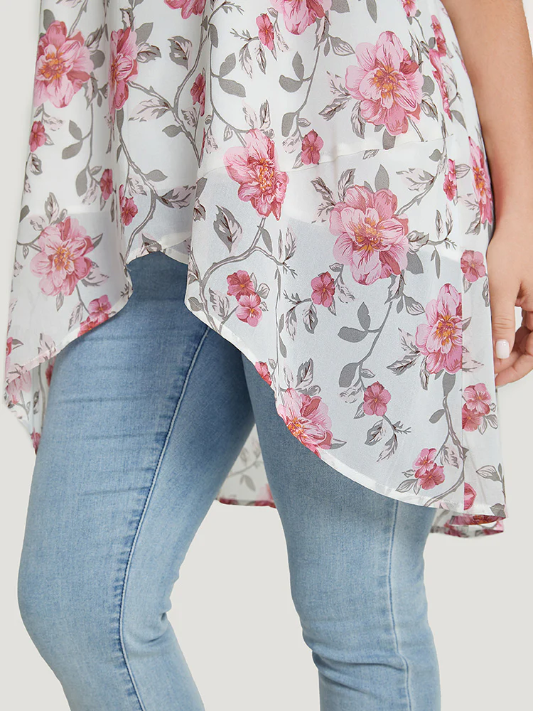 Floral Lace Ruffle Sleeve High Low Hem Blouse - Image 8
