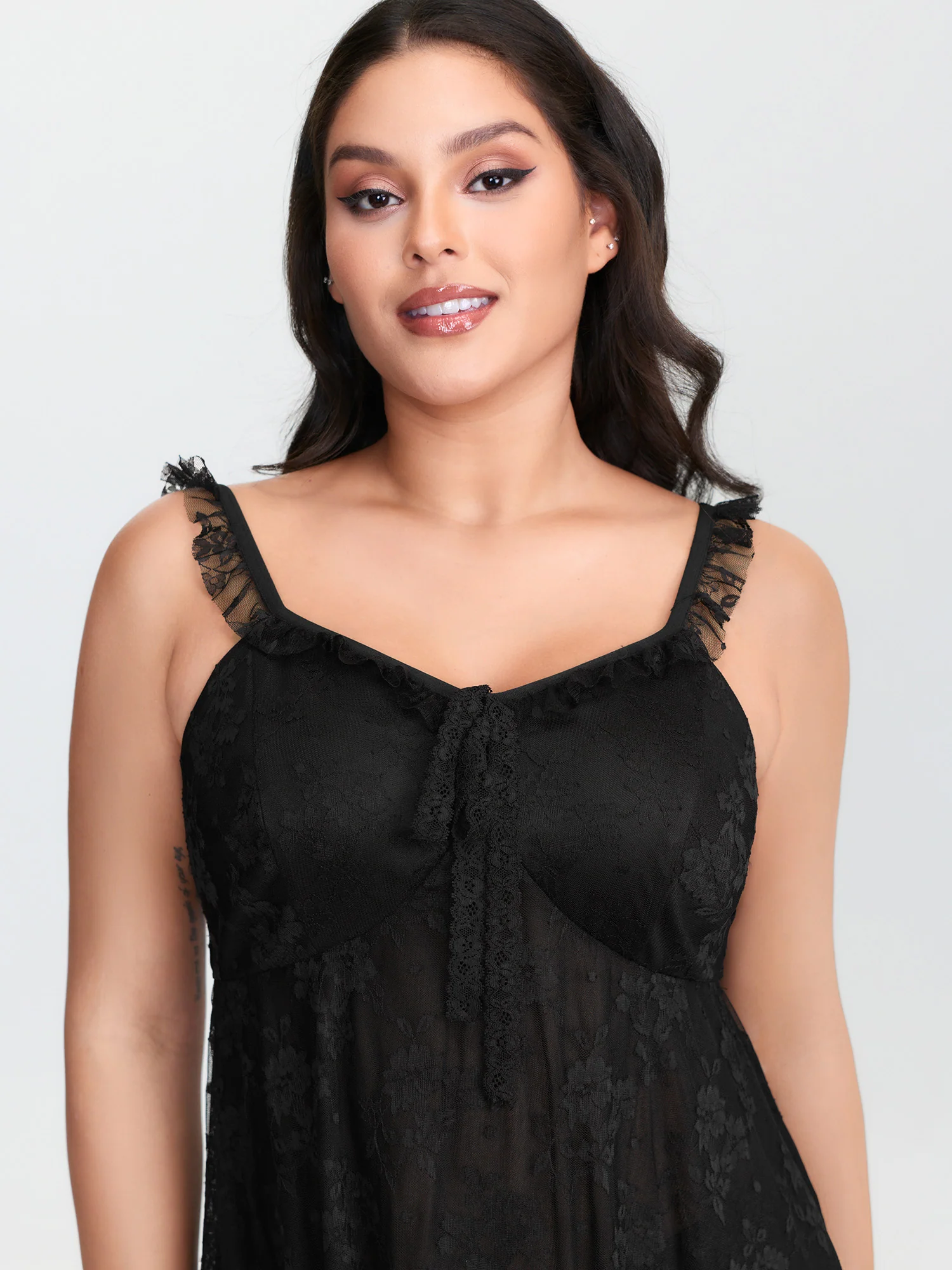 Floral Lace Ruffled Straps Lined Nightgown - Image 3