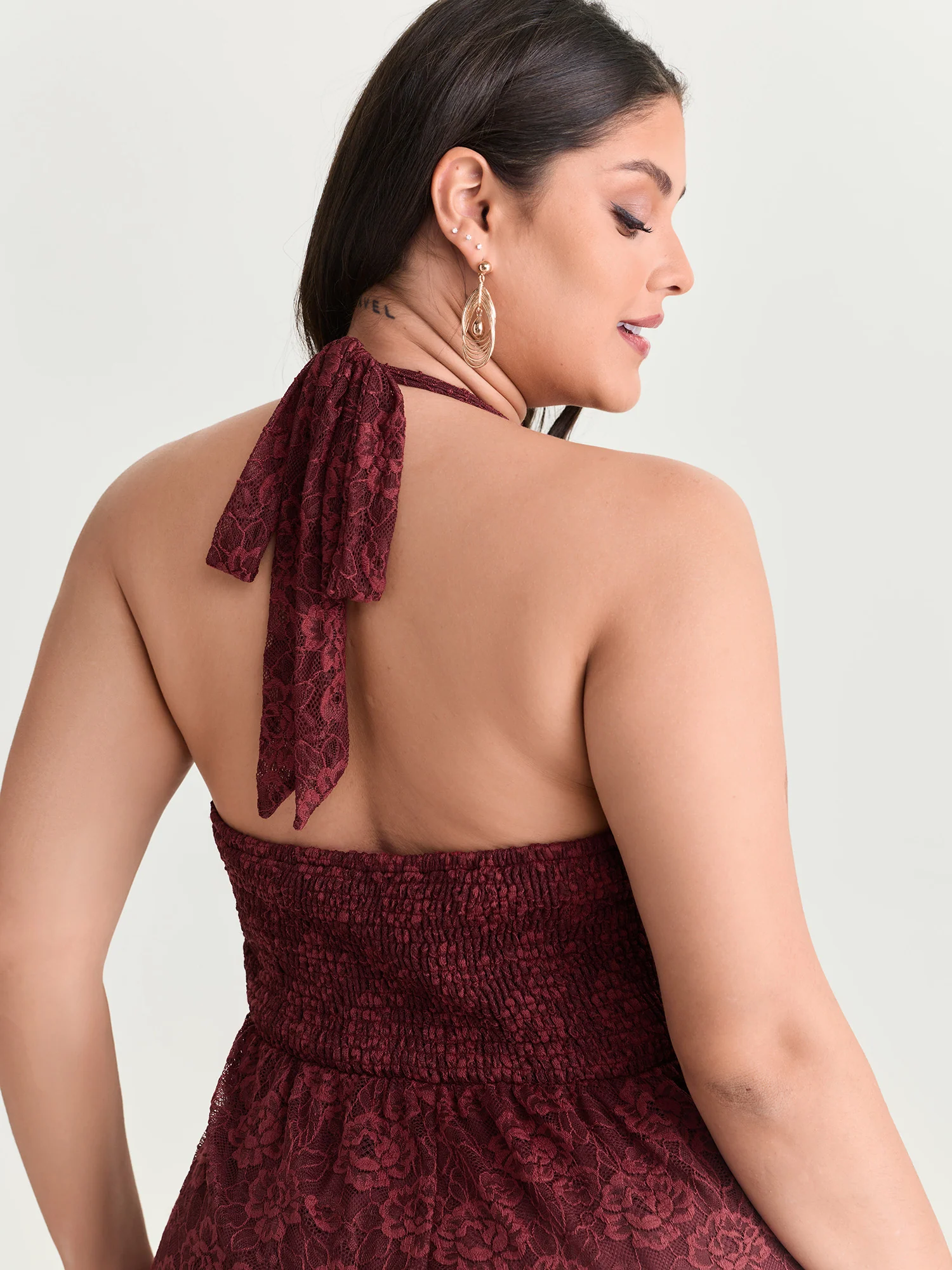 Floral Lace Ruffled Wrap Hem Midi Dress - Image 3