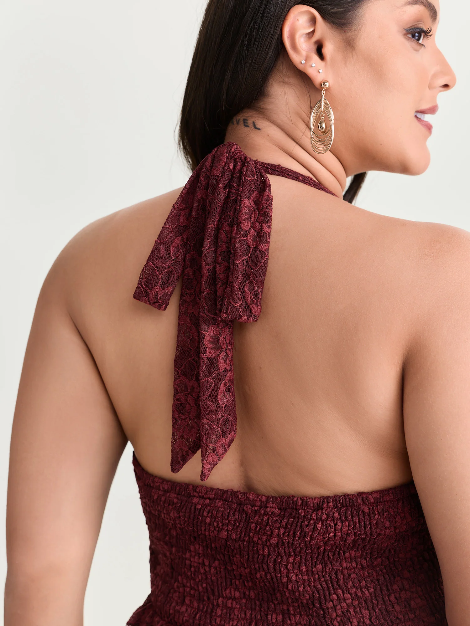 Floral Lace Ruffled Wrap Hem Midi Dress - Image 4