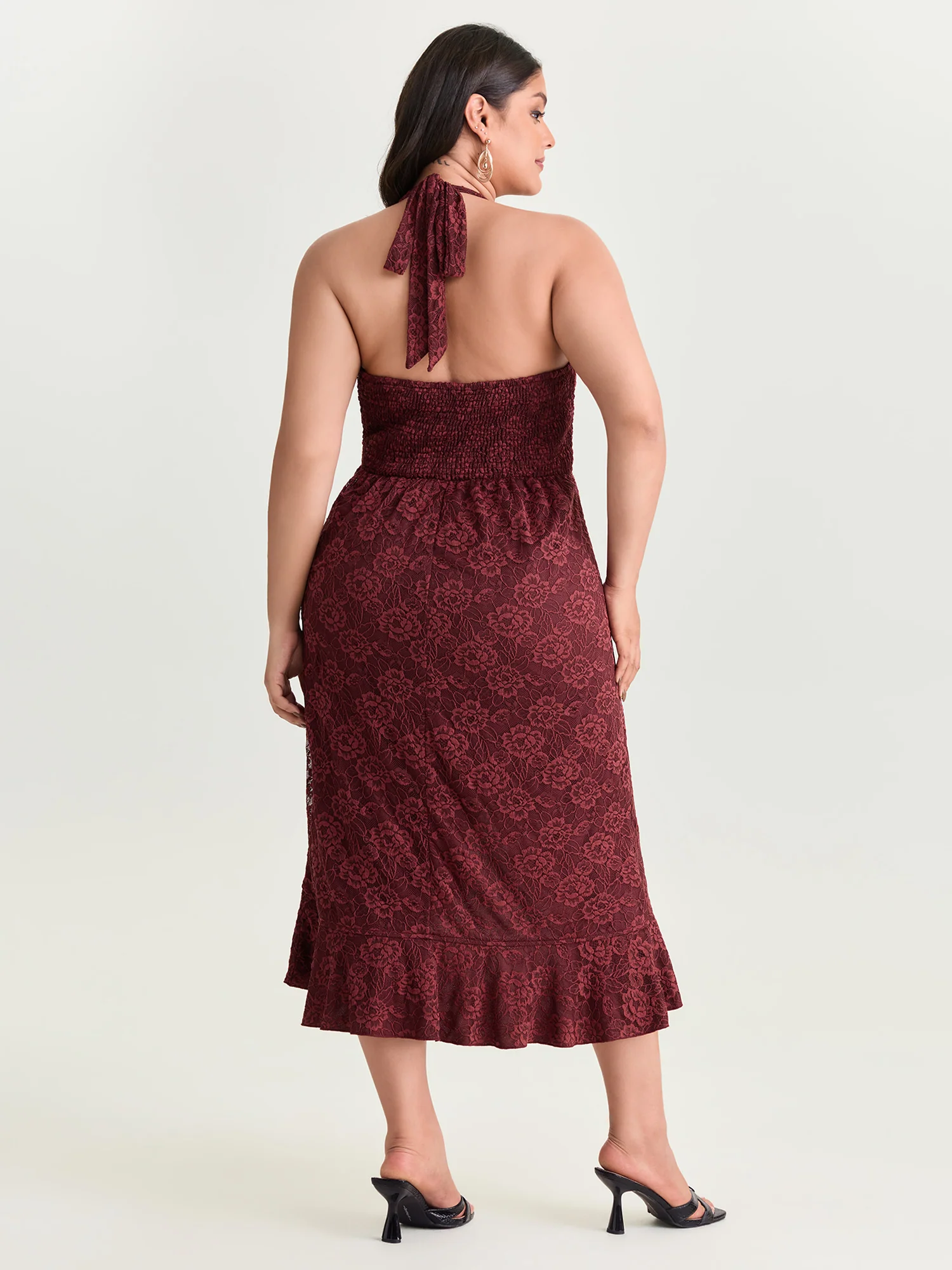 Floral Lace Ruffled Wrap Hem Midi Dress - Image 5