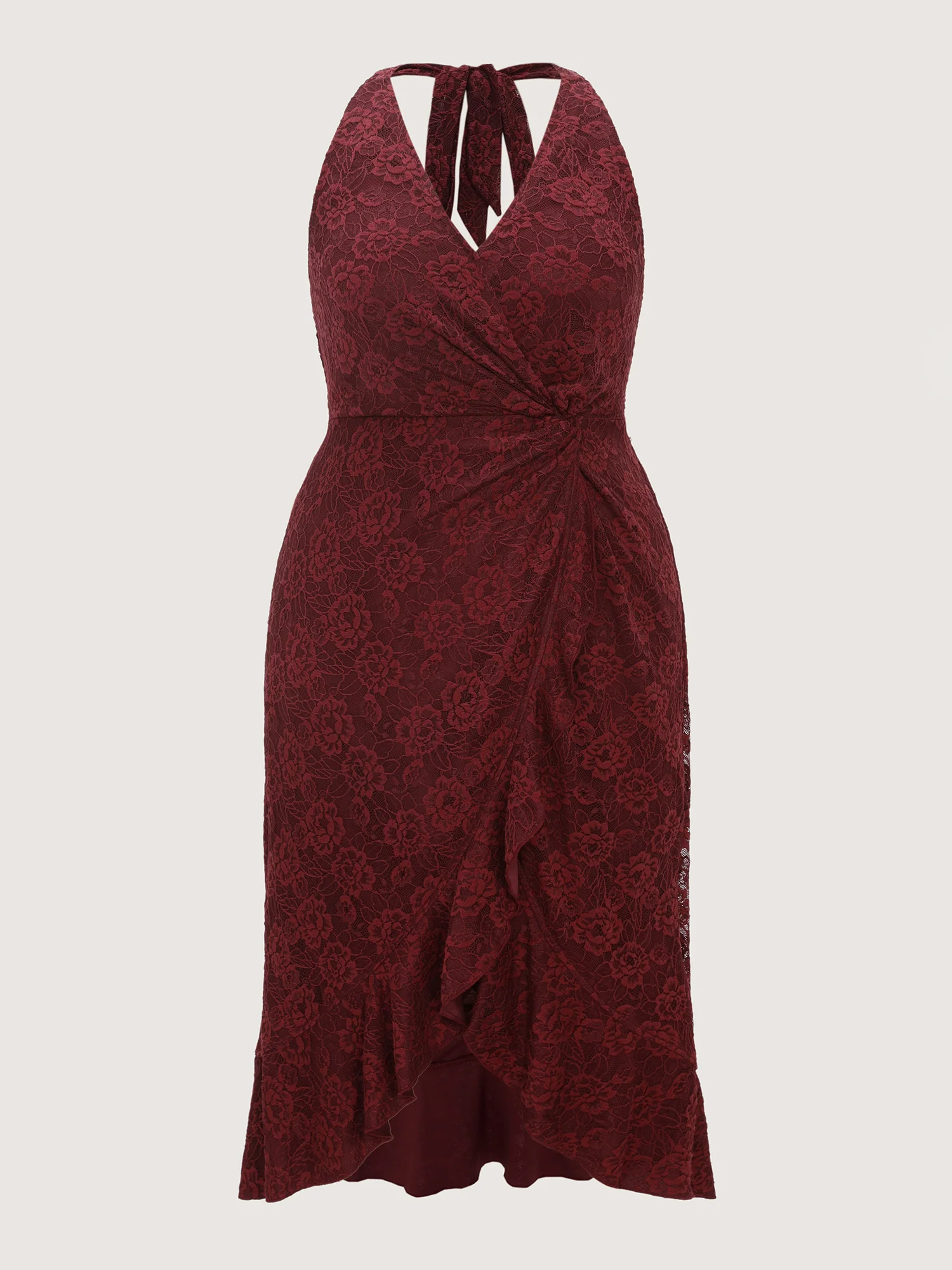 Floral Lace Ruffled Wrap Hem Midi Dress - Image 8