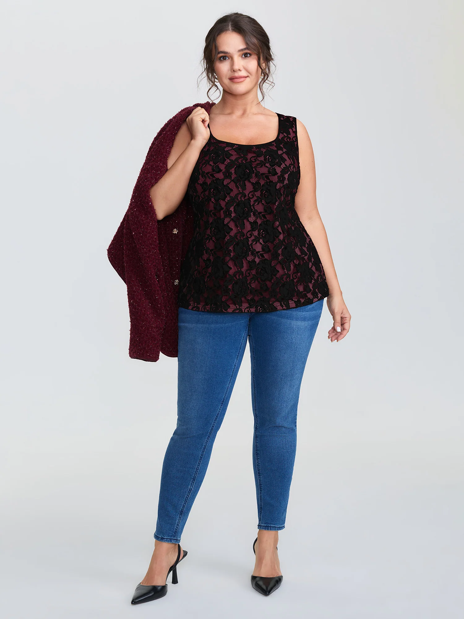 Floral Lace Scoop Neck Tank Top - Image 3