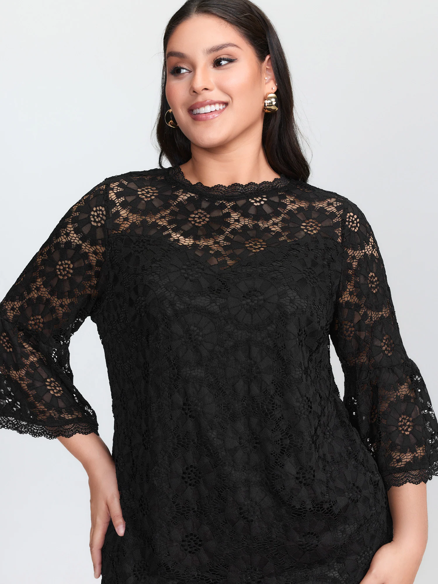 Floral Lace Sheer Fringe Knit Top - Image 2