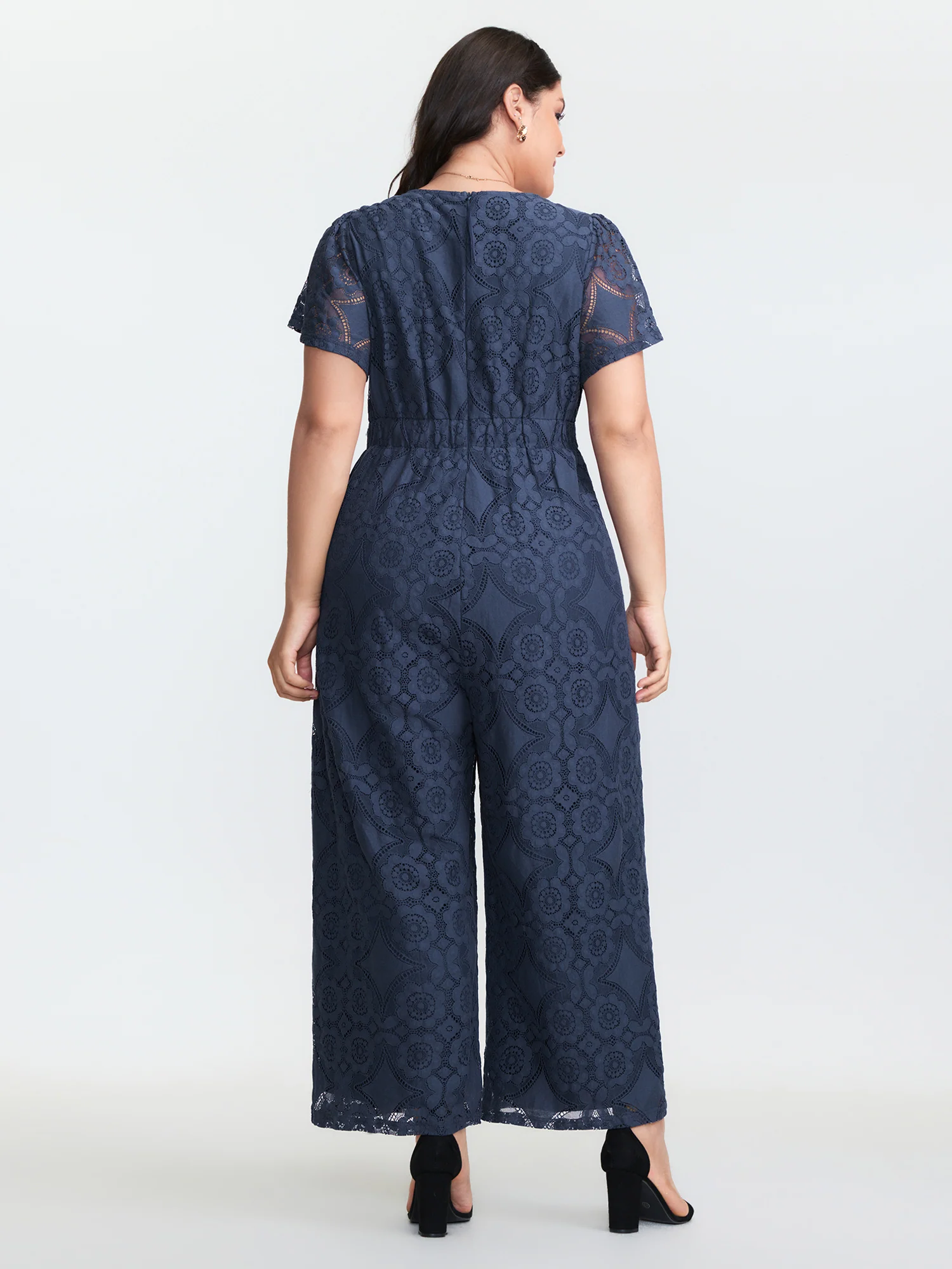 Floral Lace Sheer Stretchy Waist Jumpsuit - Image 4