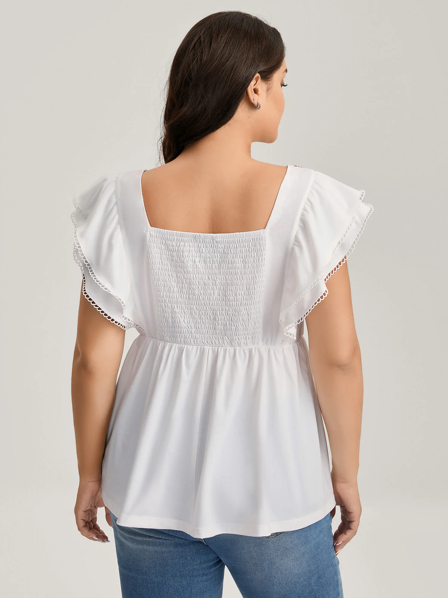 Floral Lace Stretchy Shirred Tank Top - Image 4