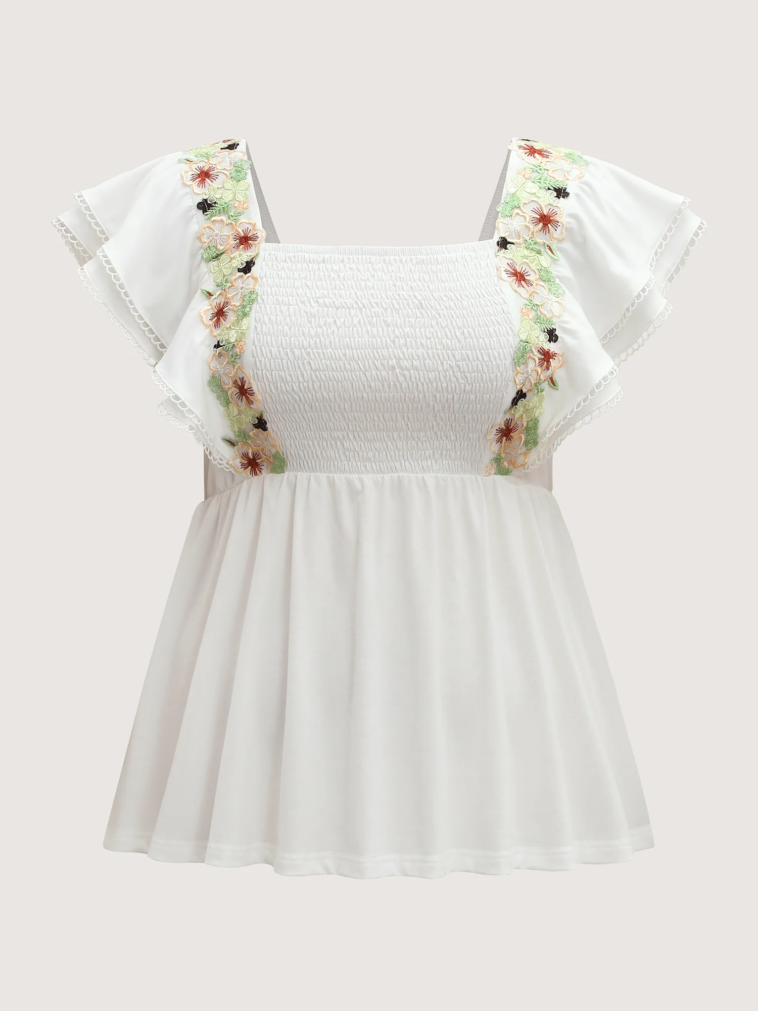 Floral Lace Stretchy Shirred Tank Top - Image 7
