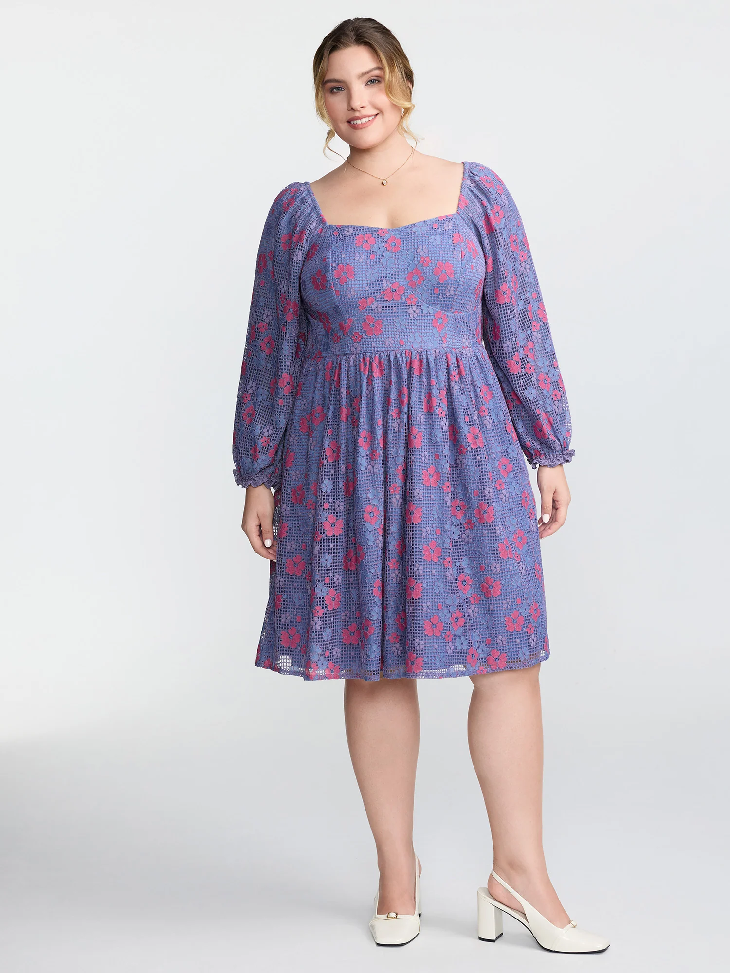 Floral Lace Stretchy Triangular Waist Midi Dress - Image 3