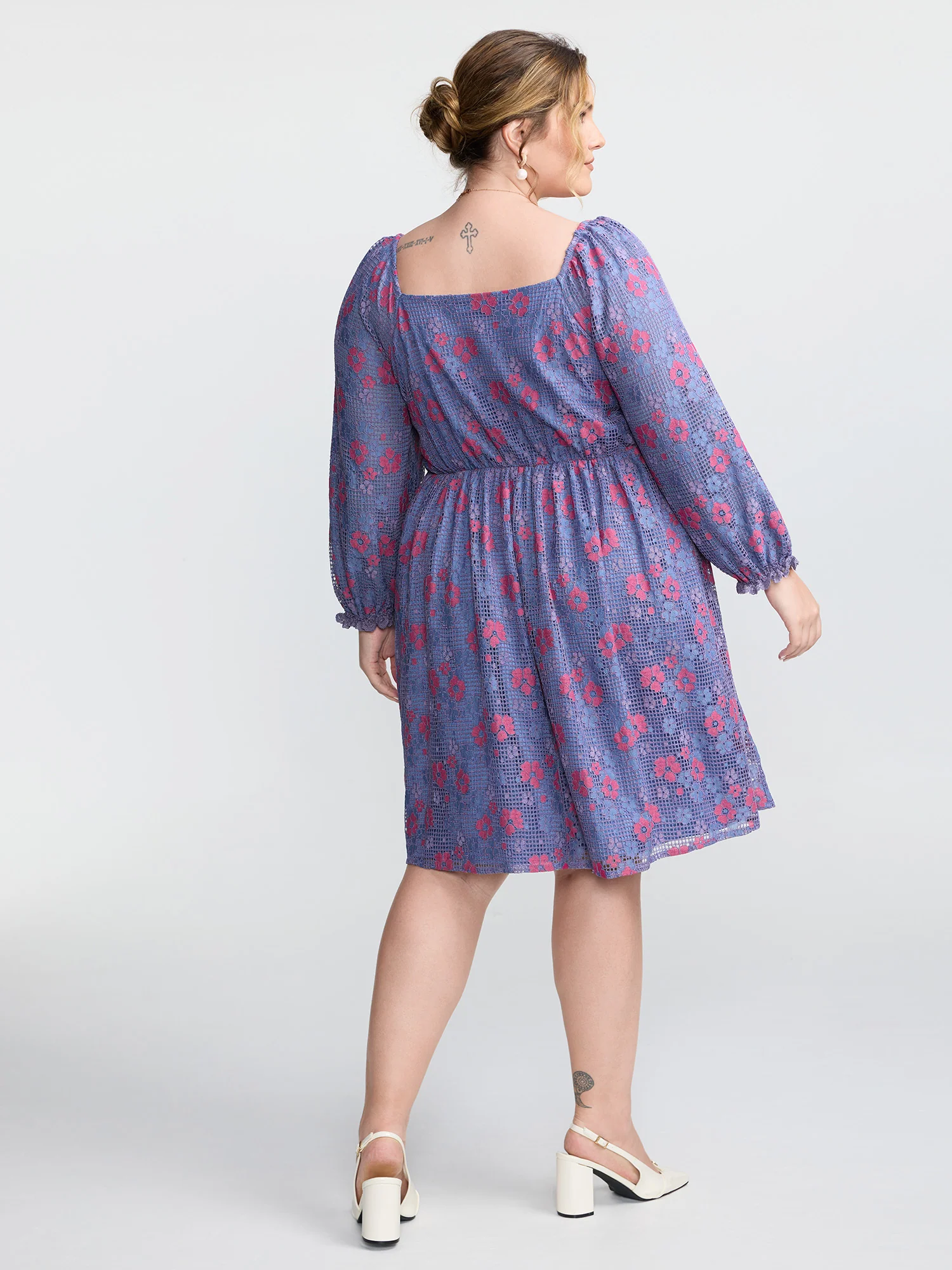 Floral Lace Stretchy Triangular Waist Midi Dress - Image 4