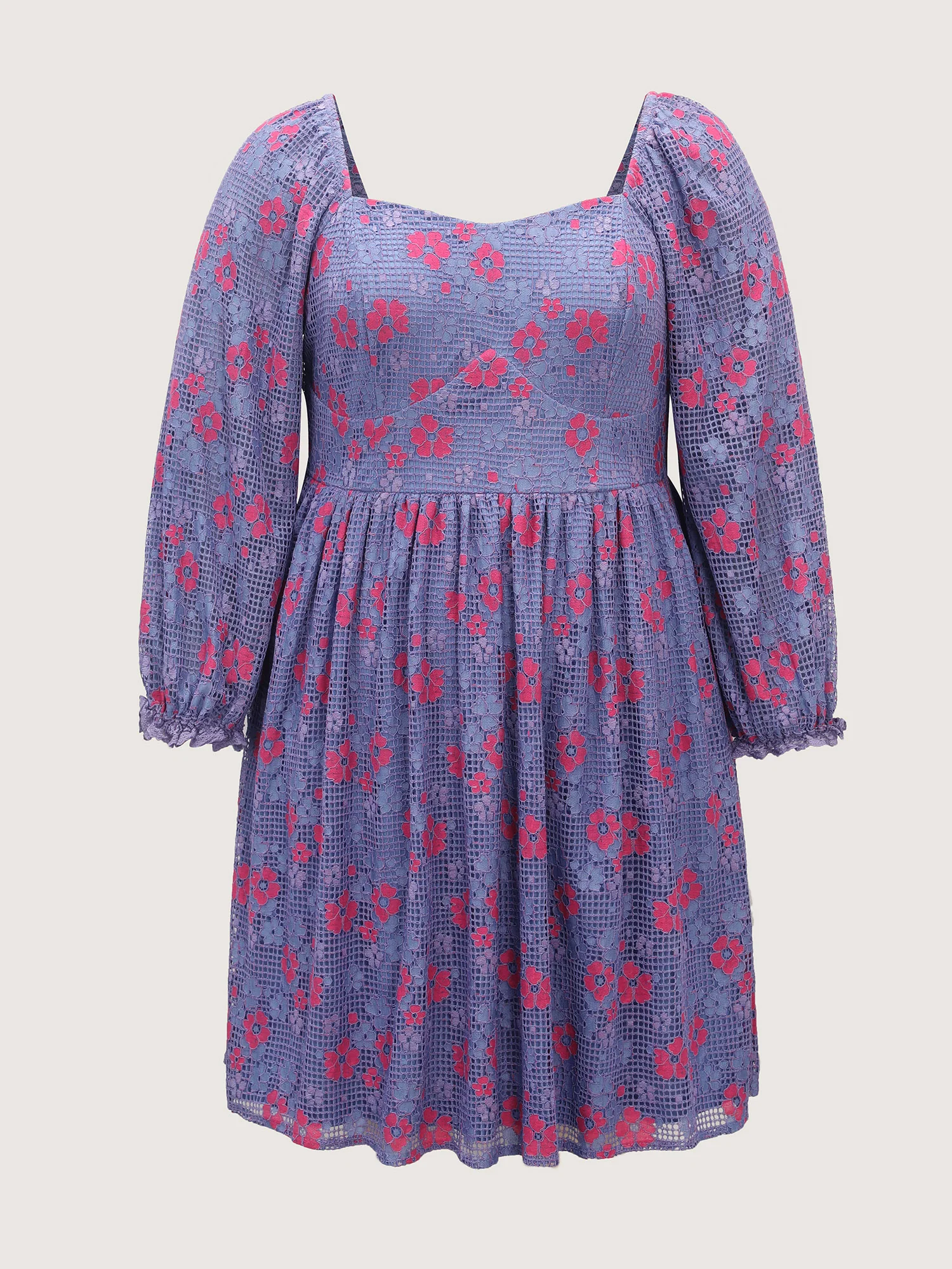 Floral Lace Stretchy Triangular Waist Midi Dress - Image 7
