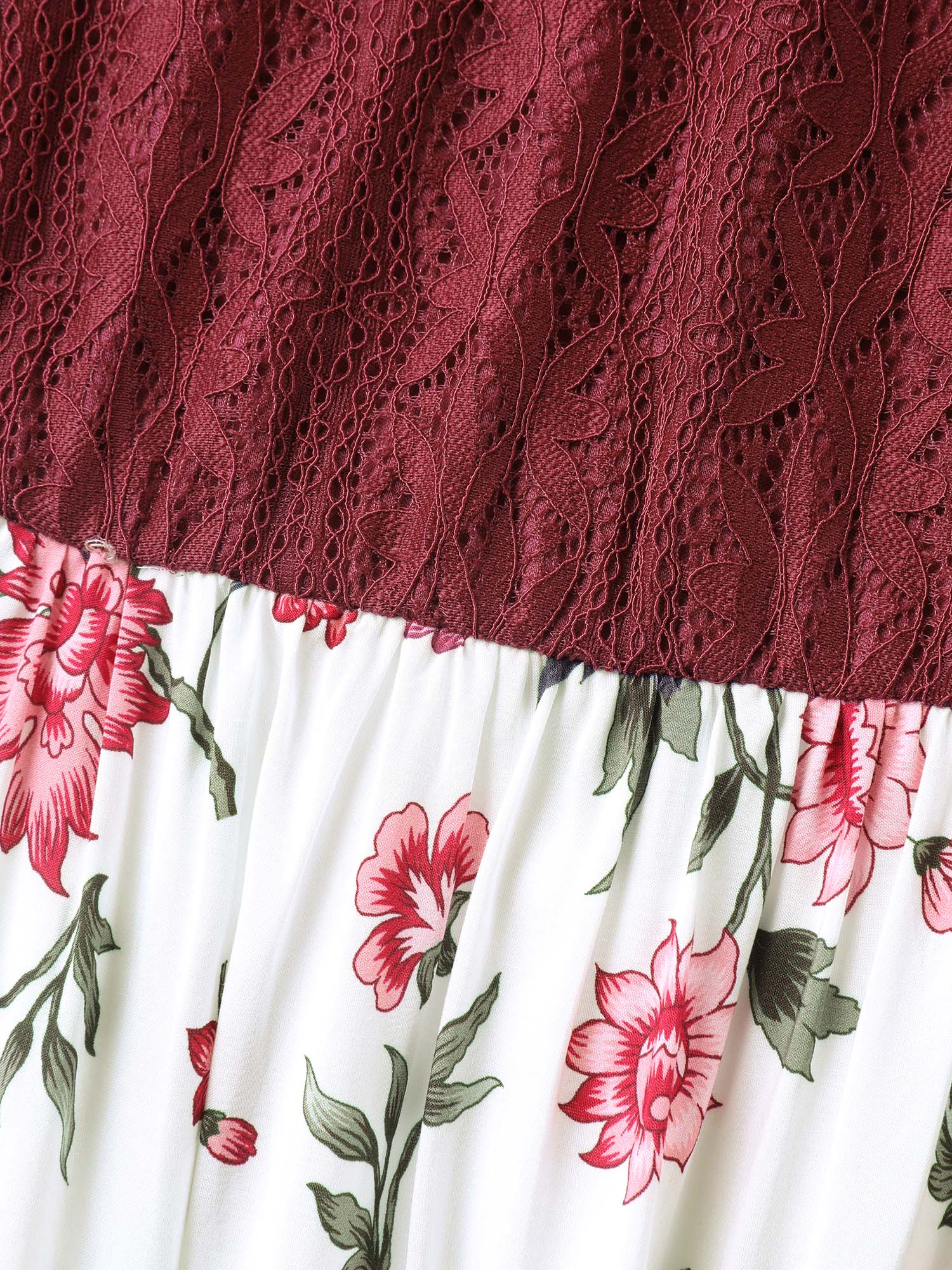 Floral Lace Stretchy Waist Contrast Midi Dress - Image 5