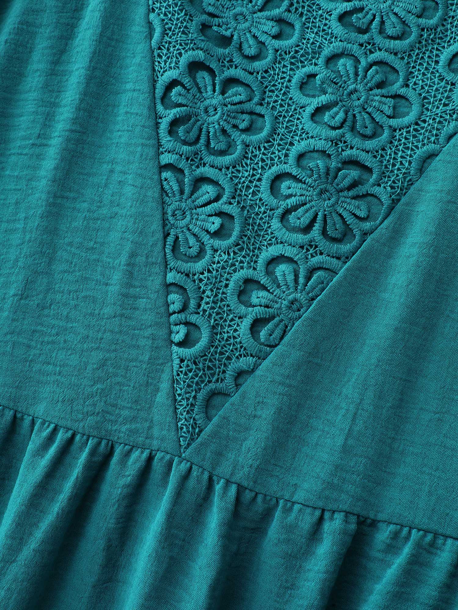 Floral Lace Textured Neckline Wide Strap Midi Dress - Image 7