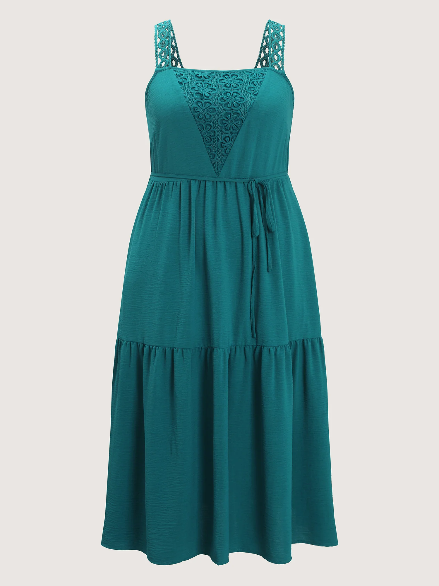 Floral Lace Textured Neckline Wide Strap Midi Dress - Image 8