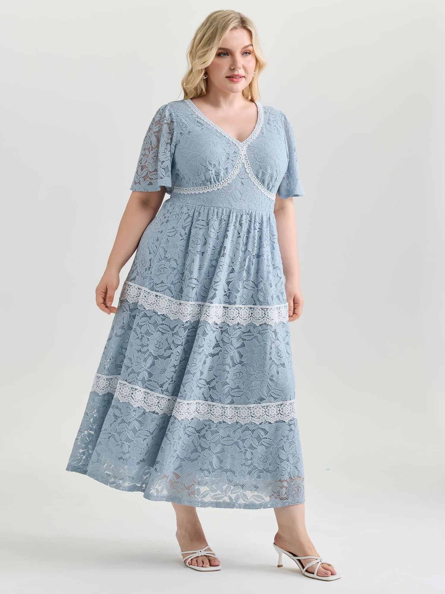 Floral Lace Textured Shirred Midi Dress - Image 3