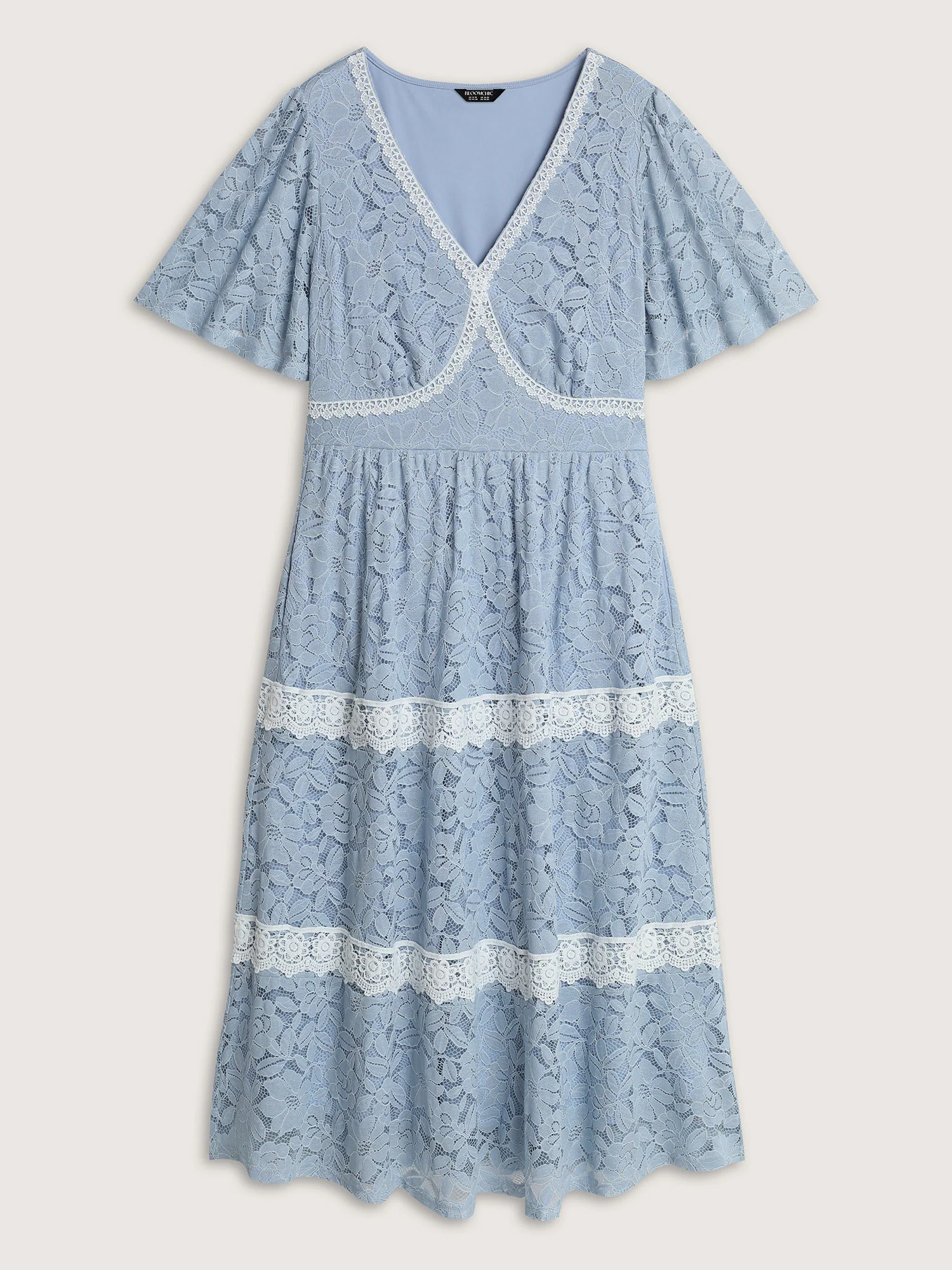 Floral Lace Textured Shirred Midi Dress - Image 7