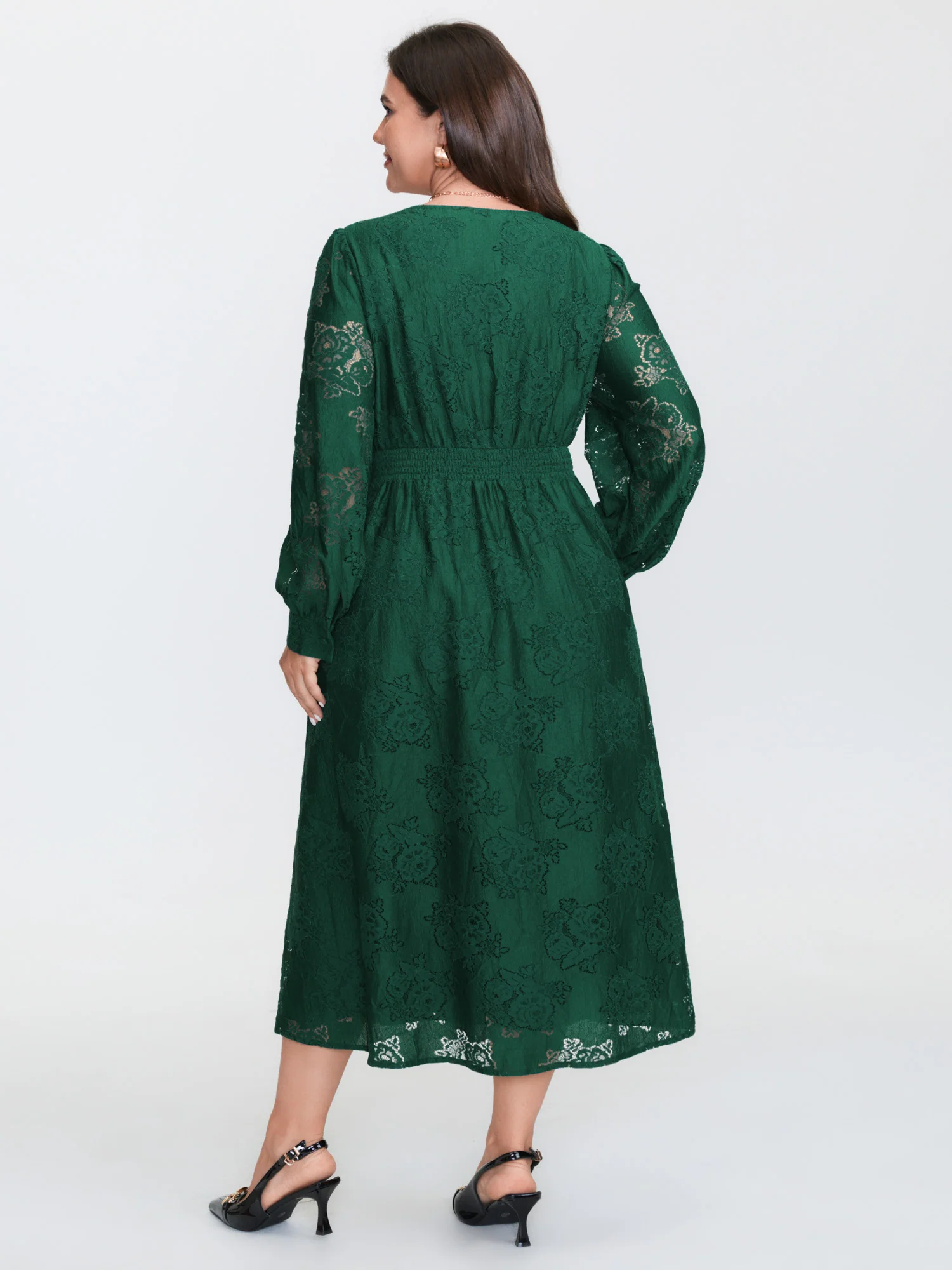 Floral Lace Triangular Cinched-Waist Midi Dress - Image 3