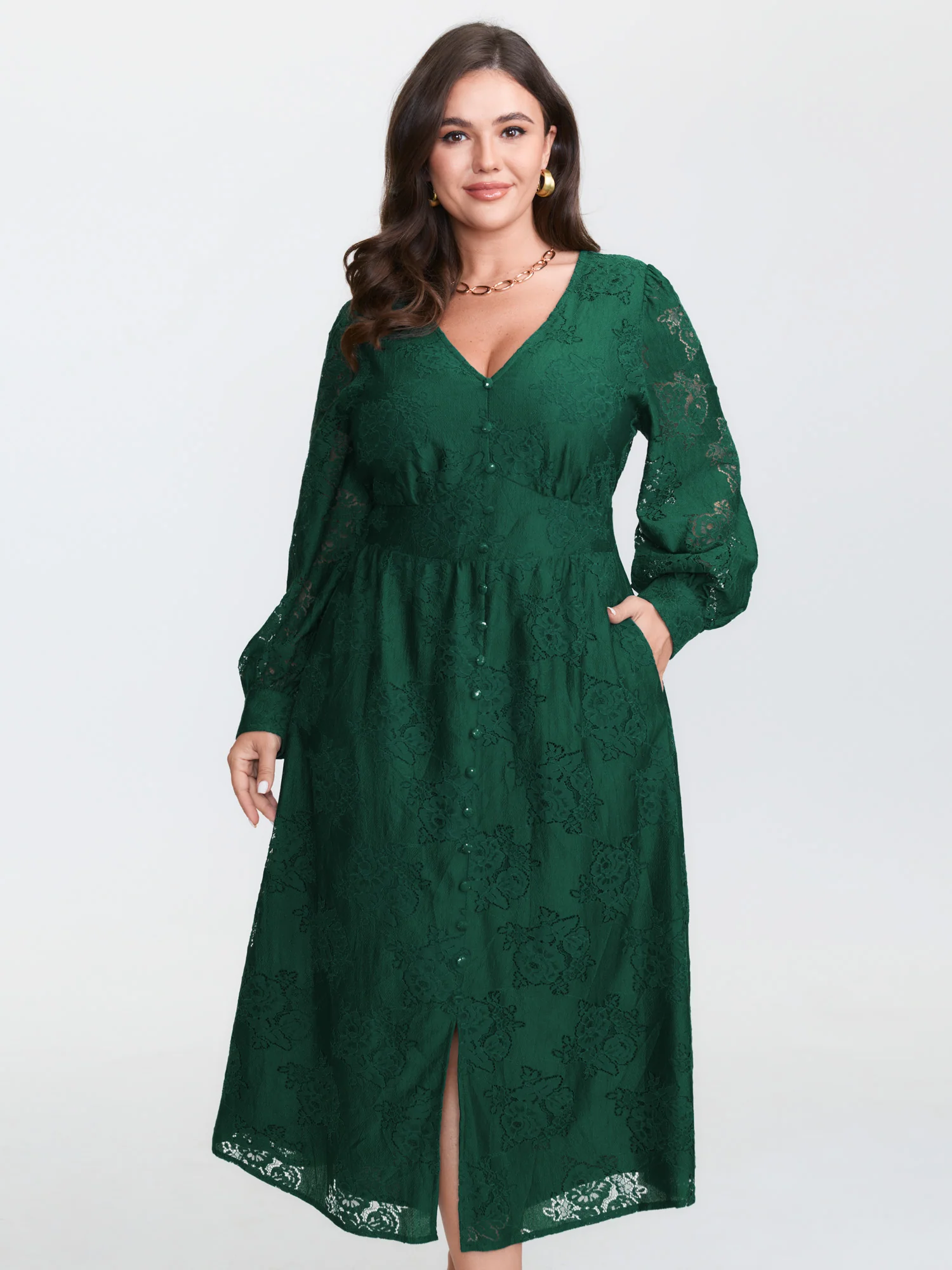 Floral Lace Triangular Cinched-Waist Midi Dress - Image 4